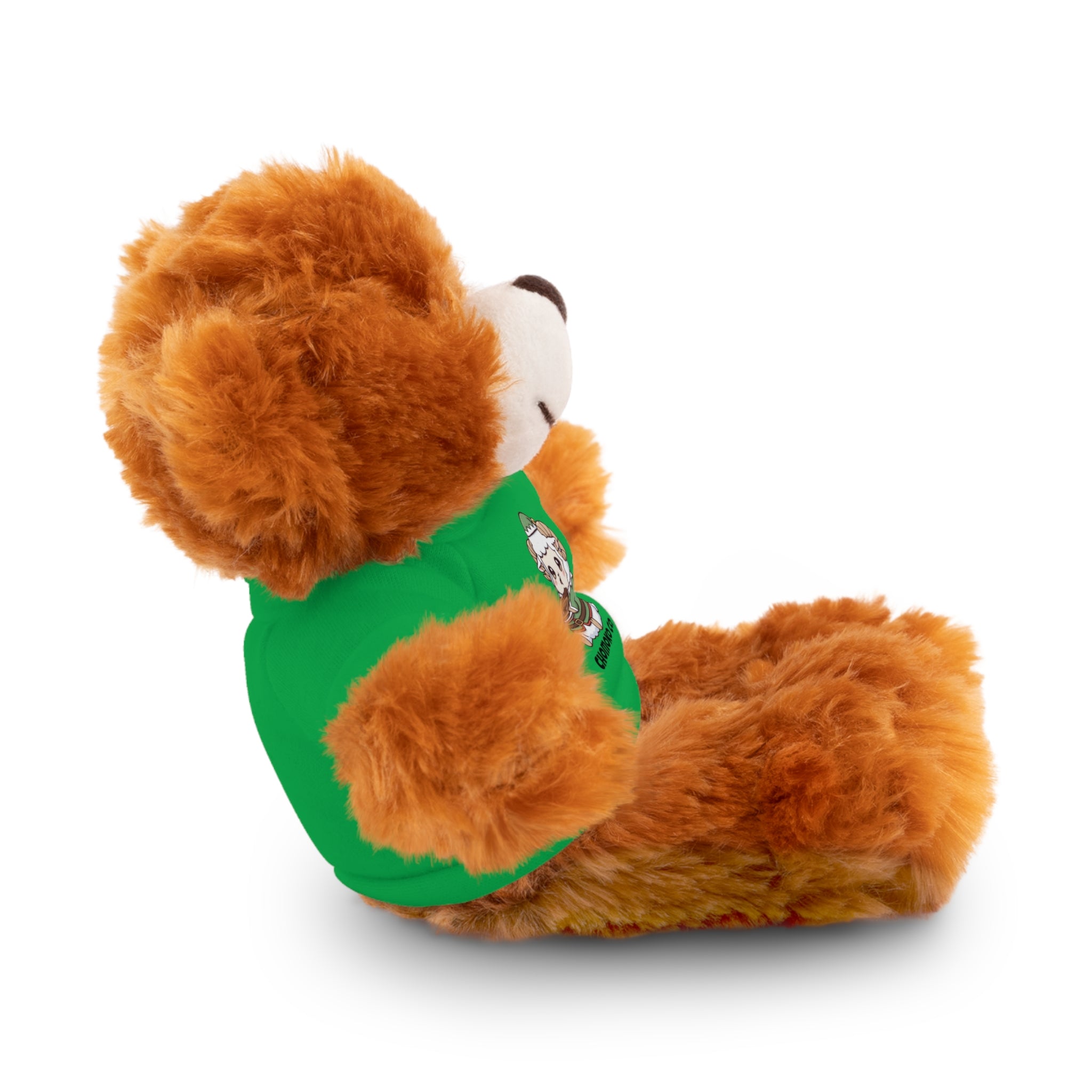 Bashi eating Christmas cake Plush Teddy Bear with Graphic Tee – Cute Chibi Character "Chomoko Co."