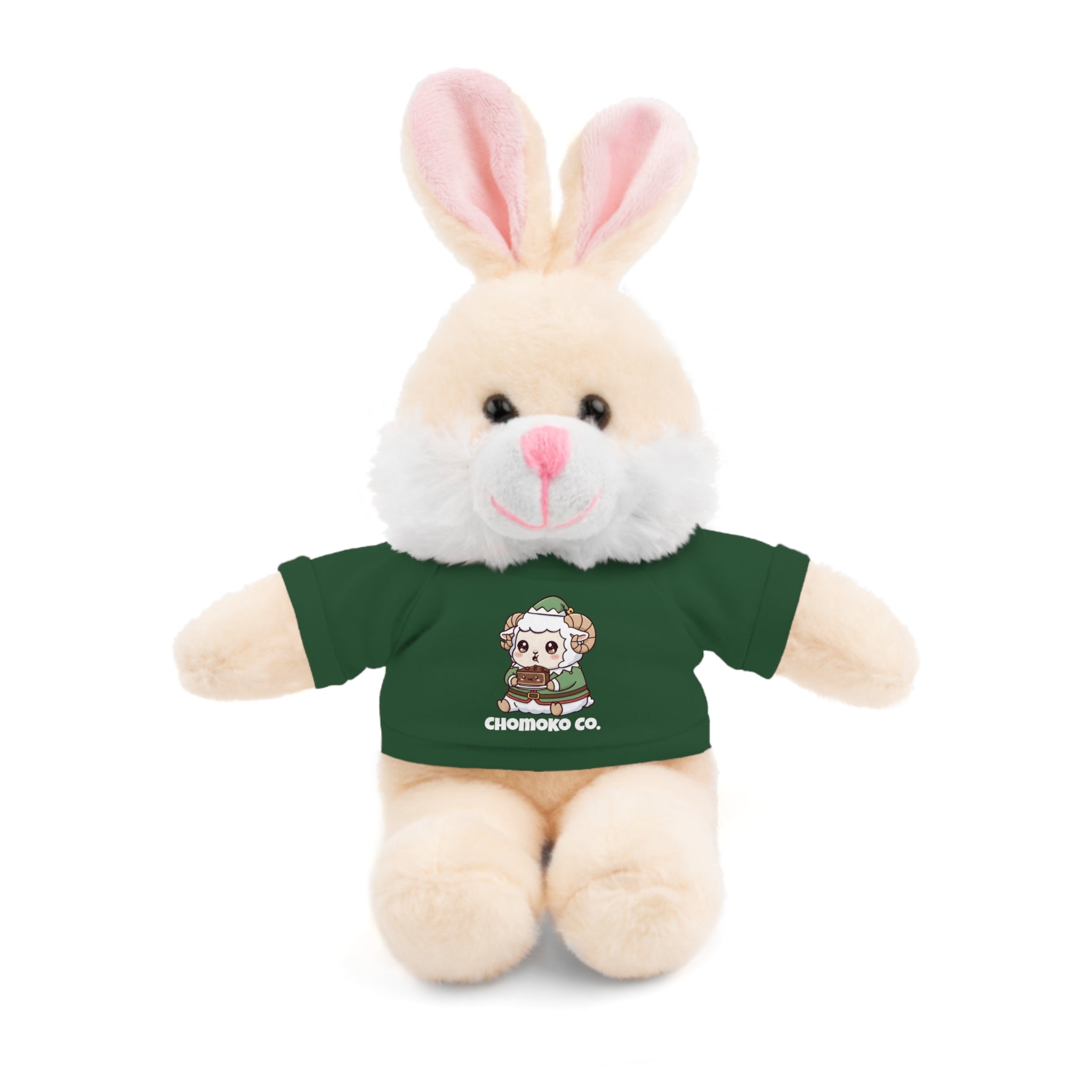 Bashi eating Christmas cake Plush Teddy Bear with Graphic Tee – Cute Chibi Character "Chomoko Co."
