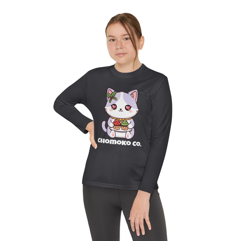 Nori with Christmas Cupcakes Youth Long Sleeve Competitor Tee