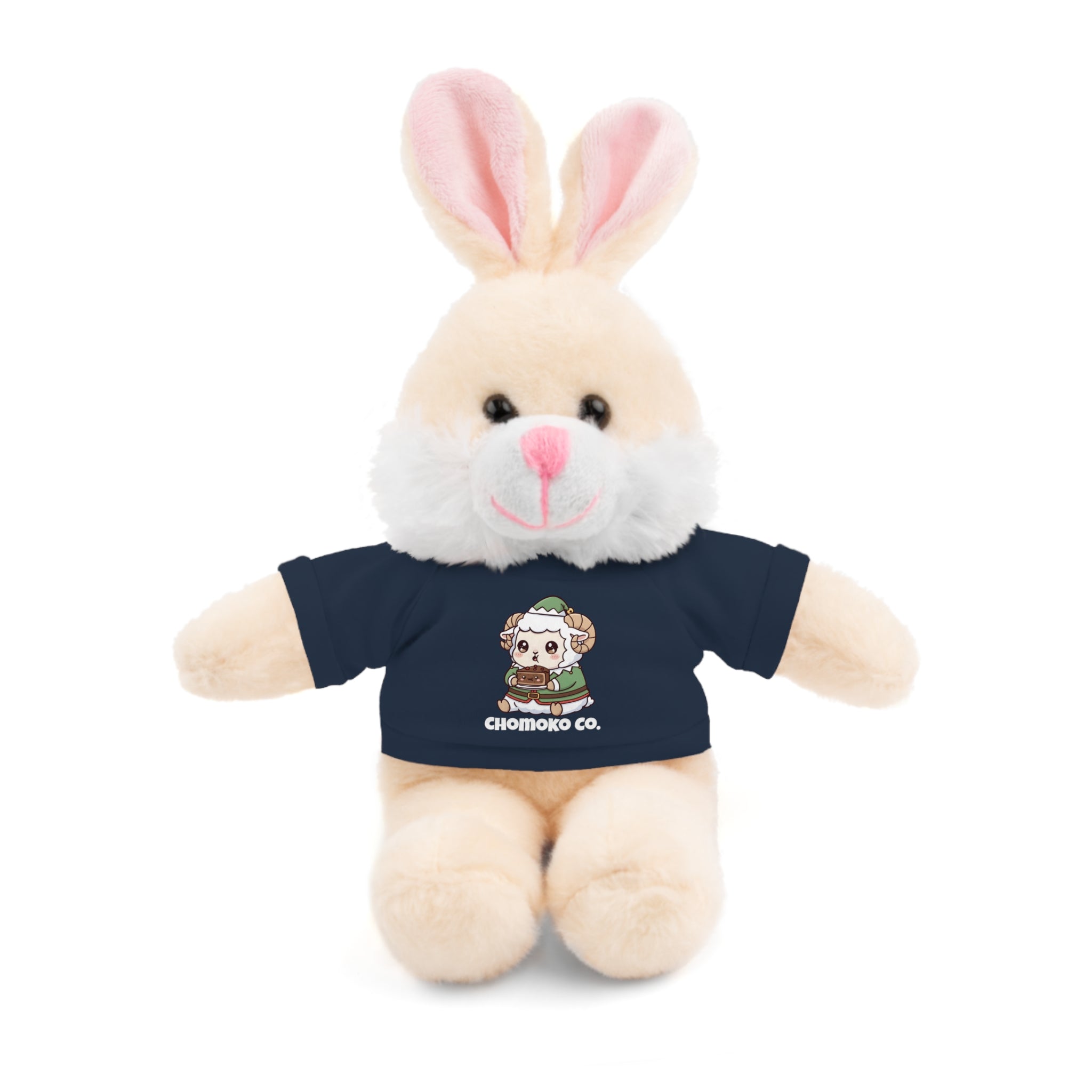 Bashi eating Christmas cake Plush Teddy Bear with Graphic Tee – Cute Chibi Character "Chomoko Co."