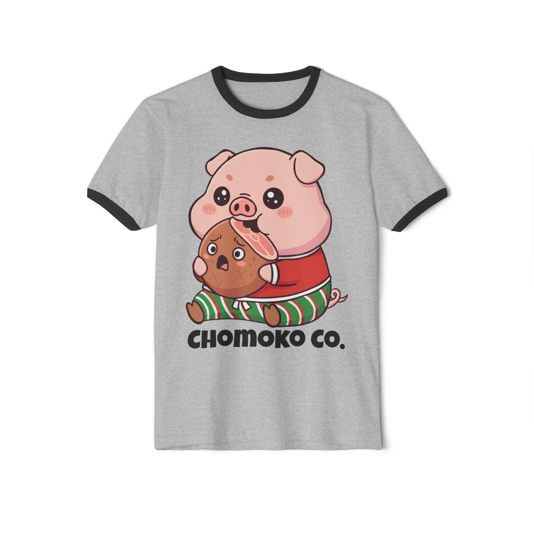 Okui in Christmas pajamas Unisex Cotton Ringer T-Shirt