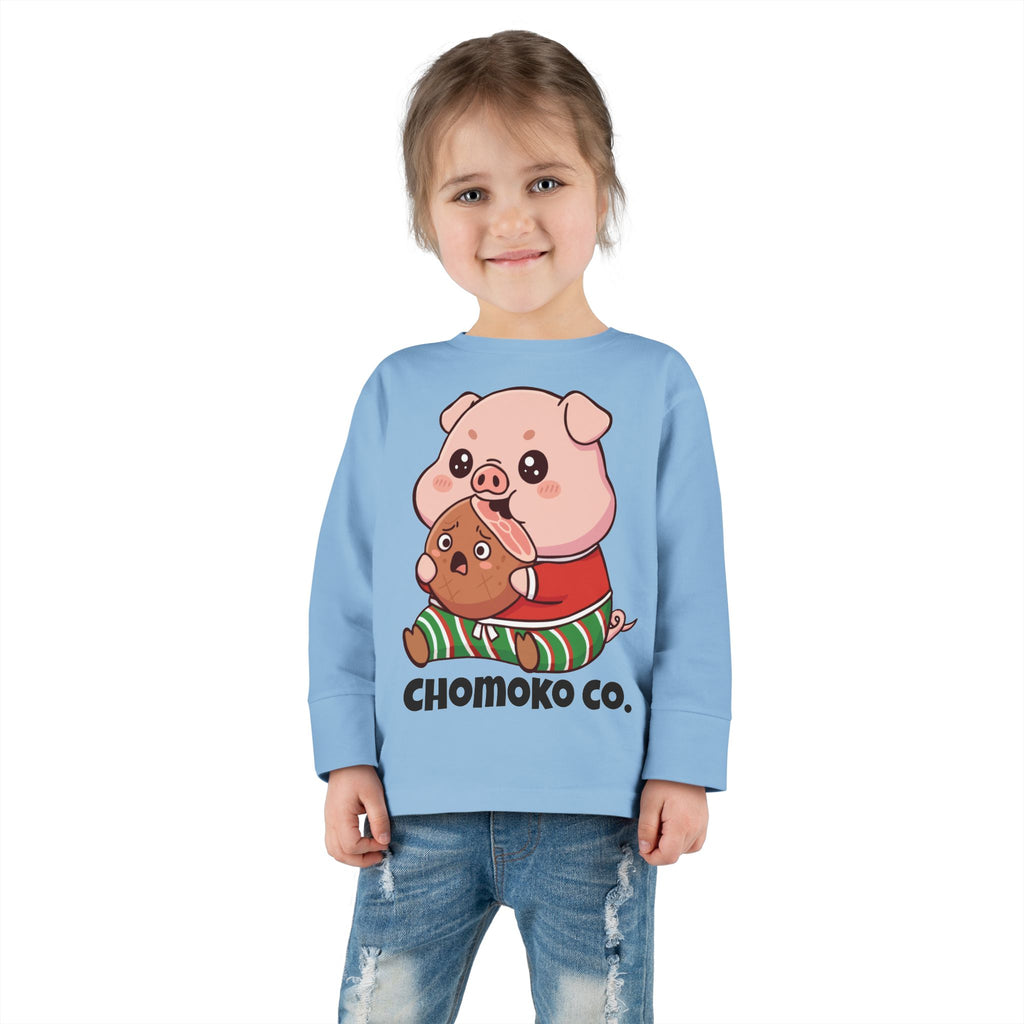 Okui in Christmas pajamas Toddler Long Sleeve Tee