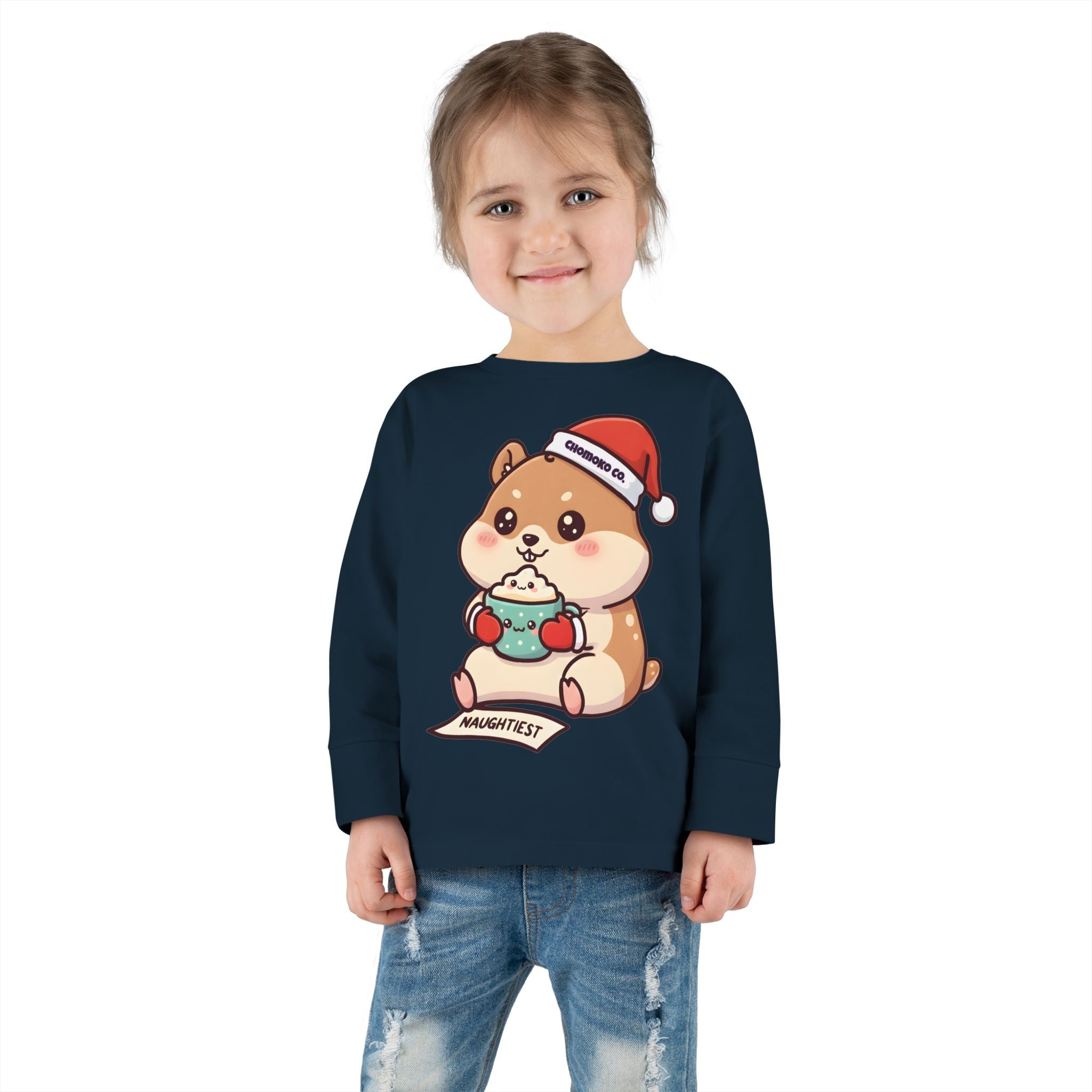 Atsu drinking Eggnog Toddler Long Sleeve Tee