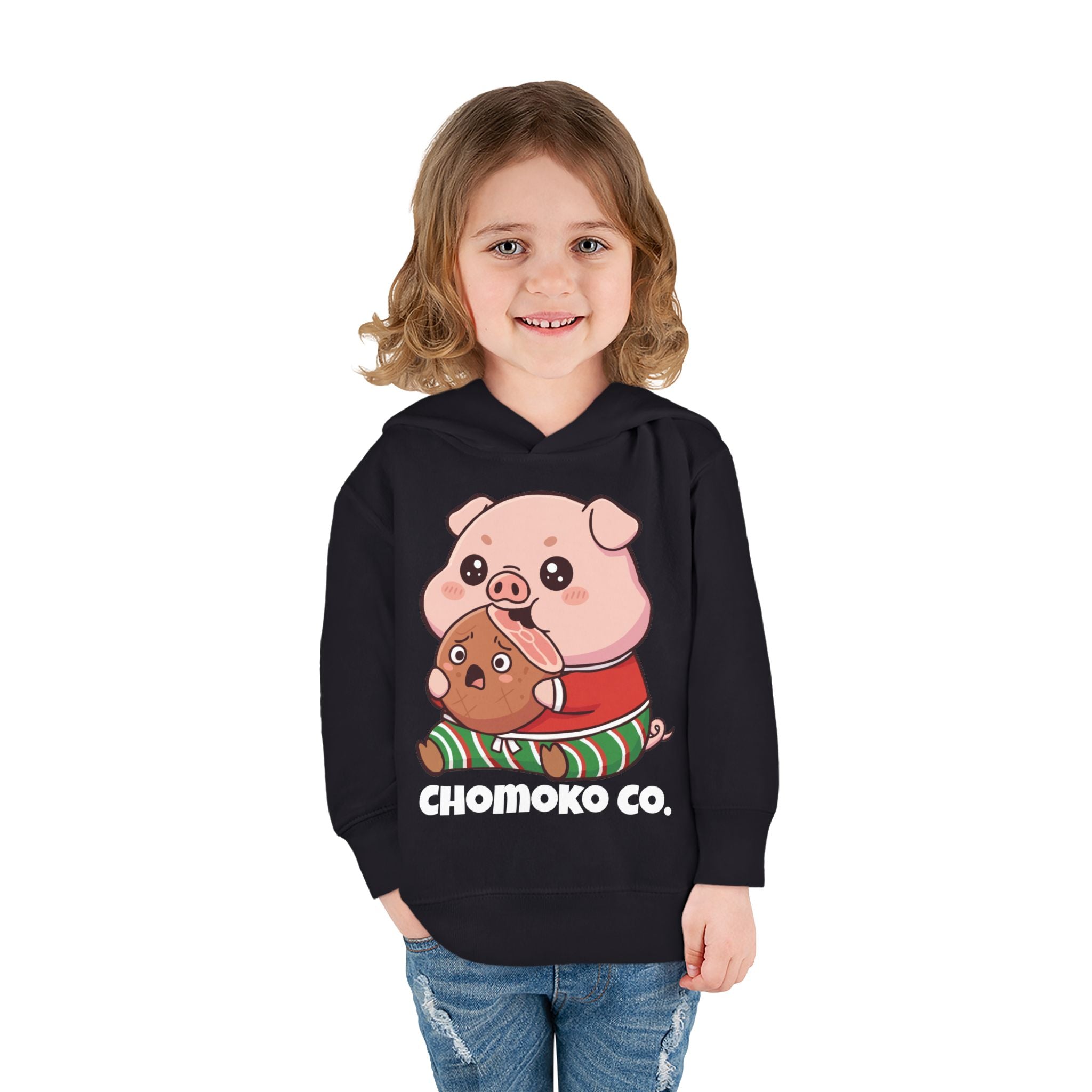 Okui in Christmas pajamas Toddler Pullover Fleece Hoodie