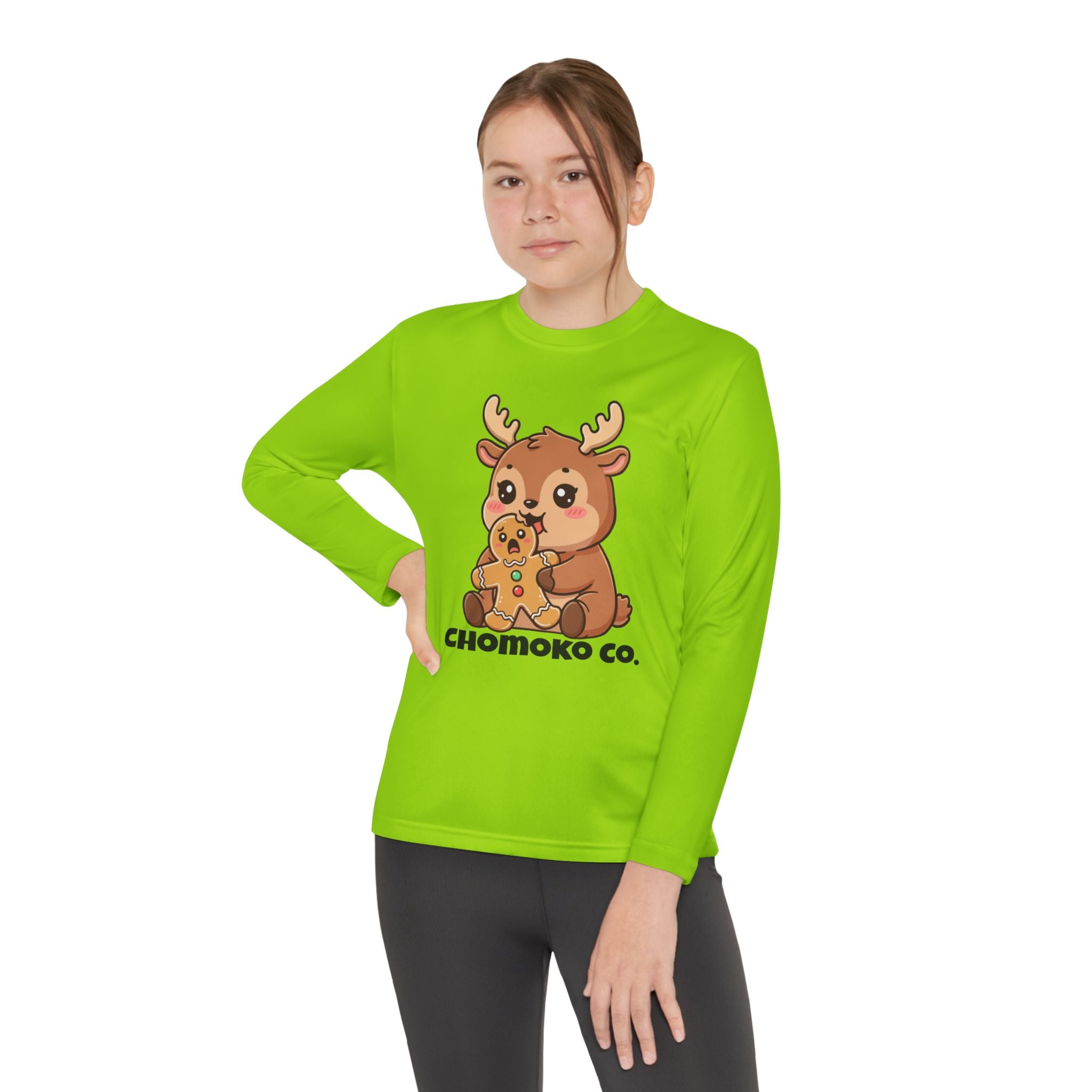 Haru eating a Gingerbread Man Youth Long Sleeve Competitor Tee