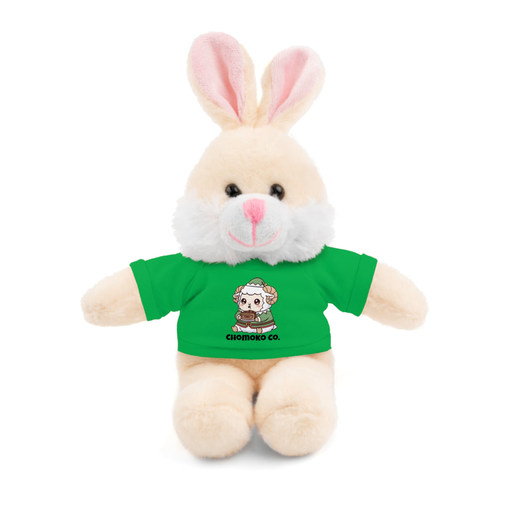 Bashi eating Christmas cake Plush Teddy Bear with Graphic Tee – Cute Chibi Character "Chomoko Co."