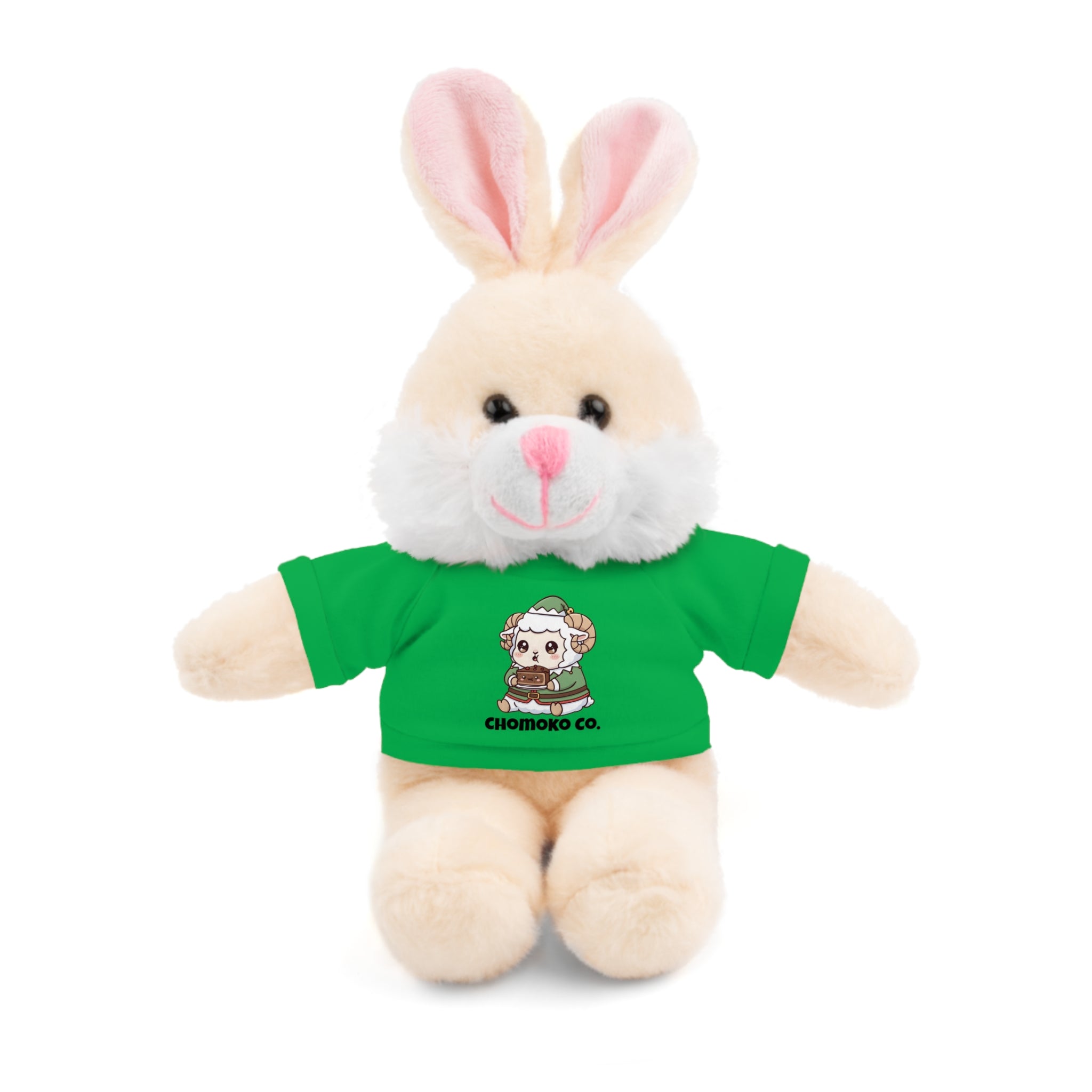 Bashi eating Christmas cake Plush Teddy Bear with Graphic Tee – Cute Chibi Character "Chomoko Co."