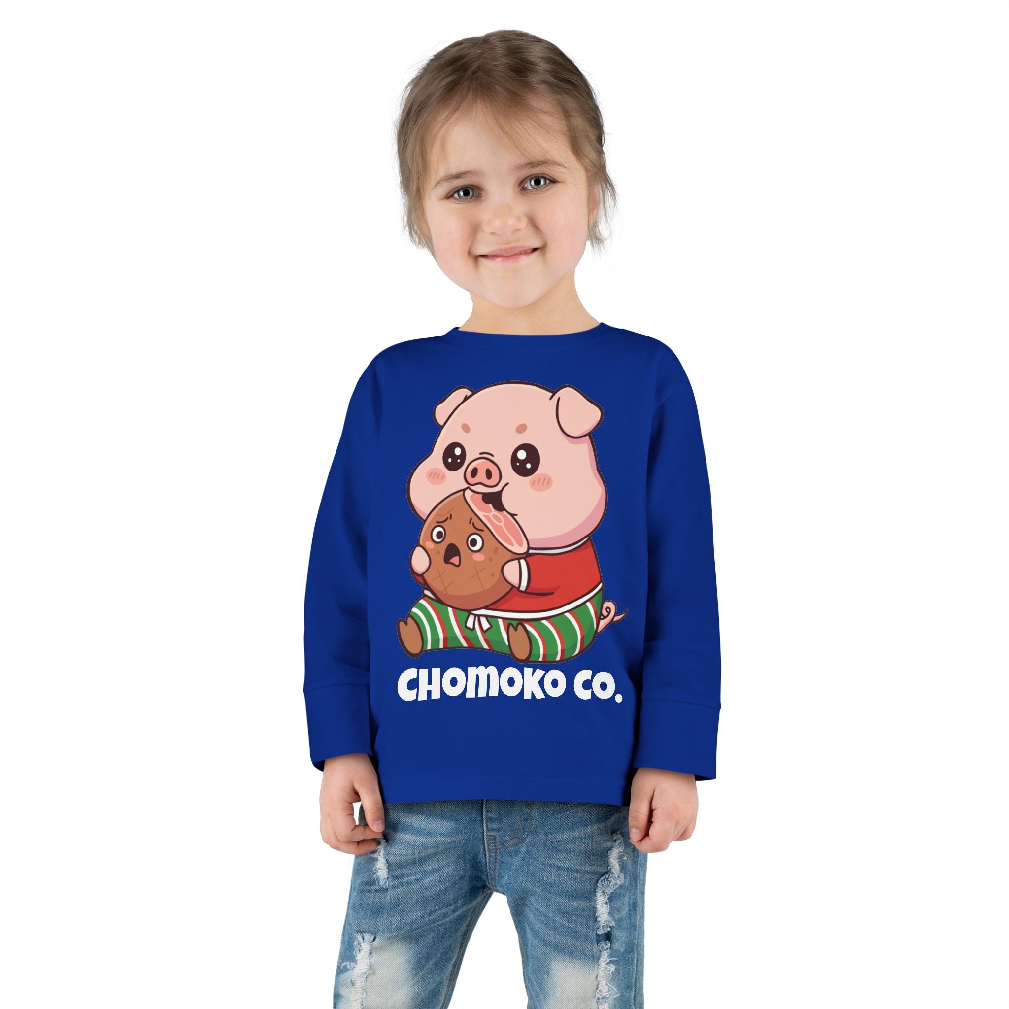Okui in Christmas pajamas Toddler Long Sleeve Tee