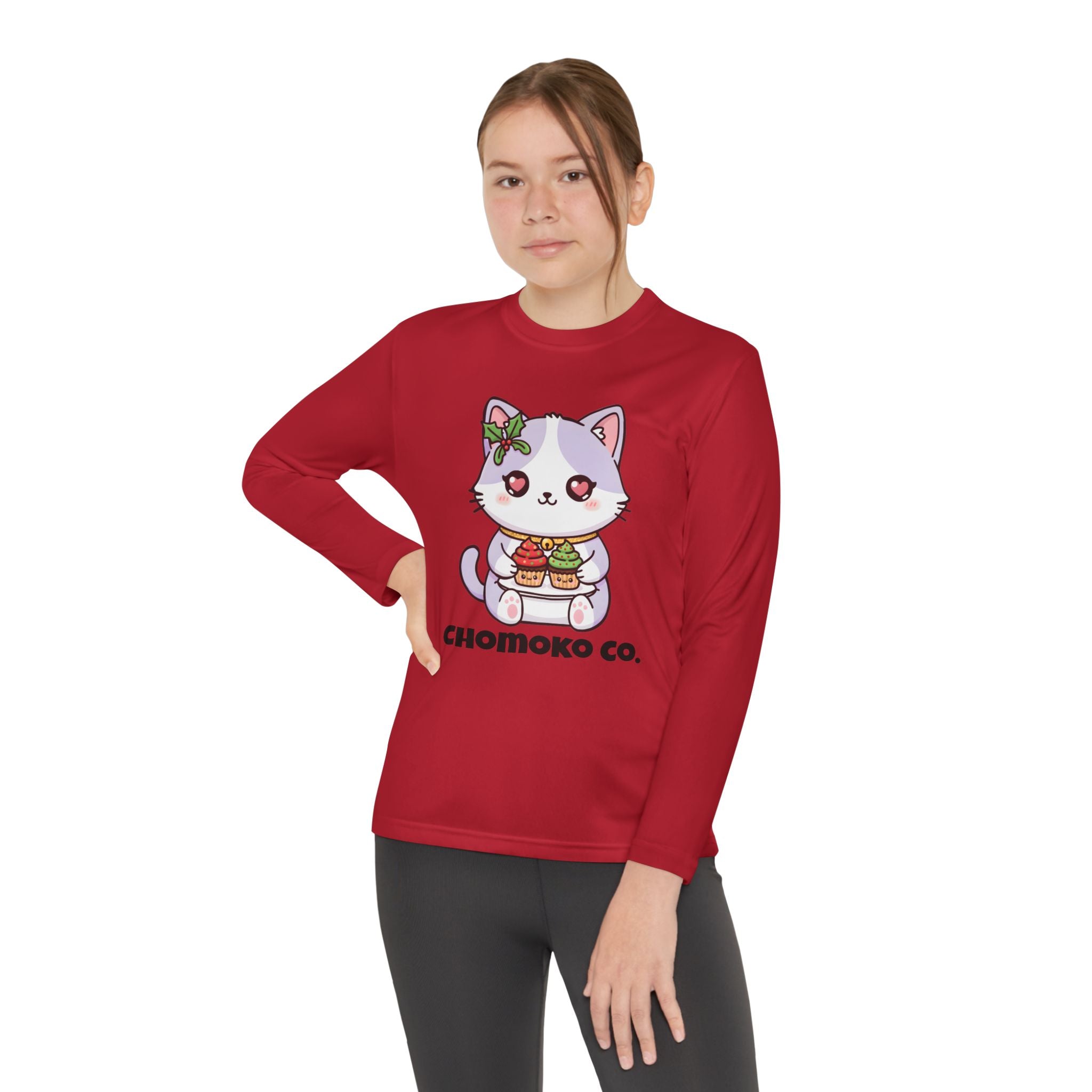 Nori with Christmas Cupcakes Youth Long Sleeve Competitor Tee