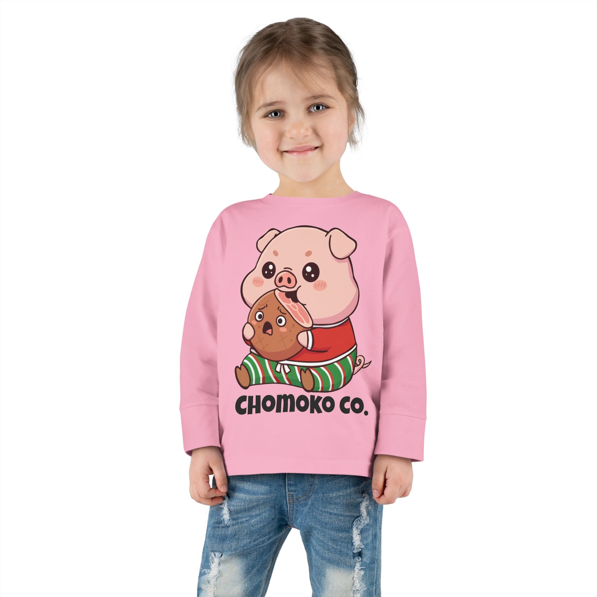 Okui in Christmas pajamas Toddler Long Sleeve Tee
