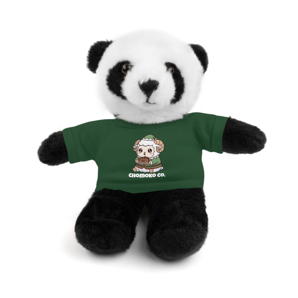 Bashi eating Christmas cake Plush Teddy Bear with Graphic Tee – Cute Chibi Character "Chomoko Co."