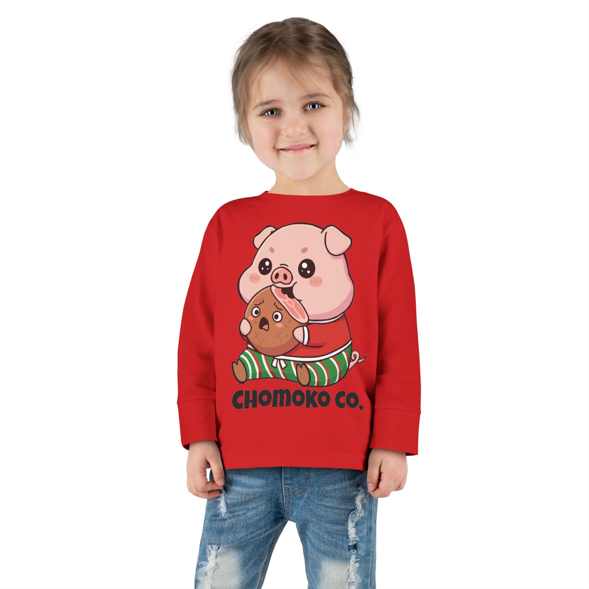 Okui in Christmas pajamas Toddler Long Sleeve Tee
