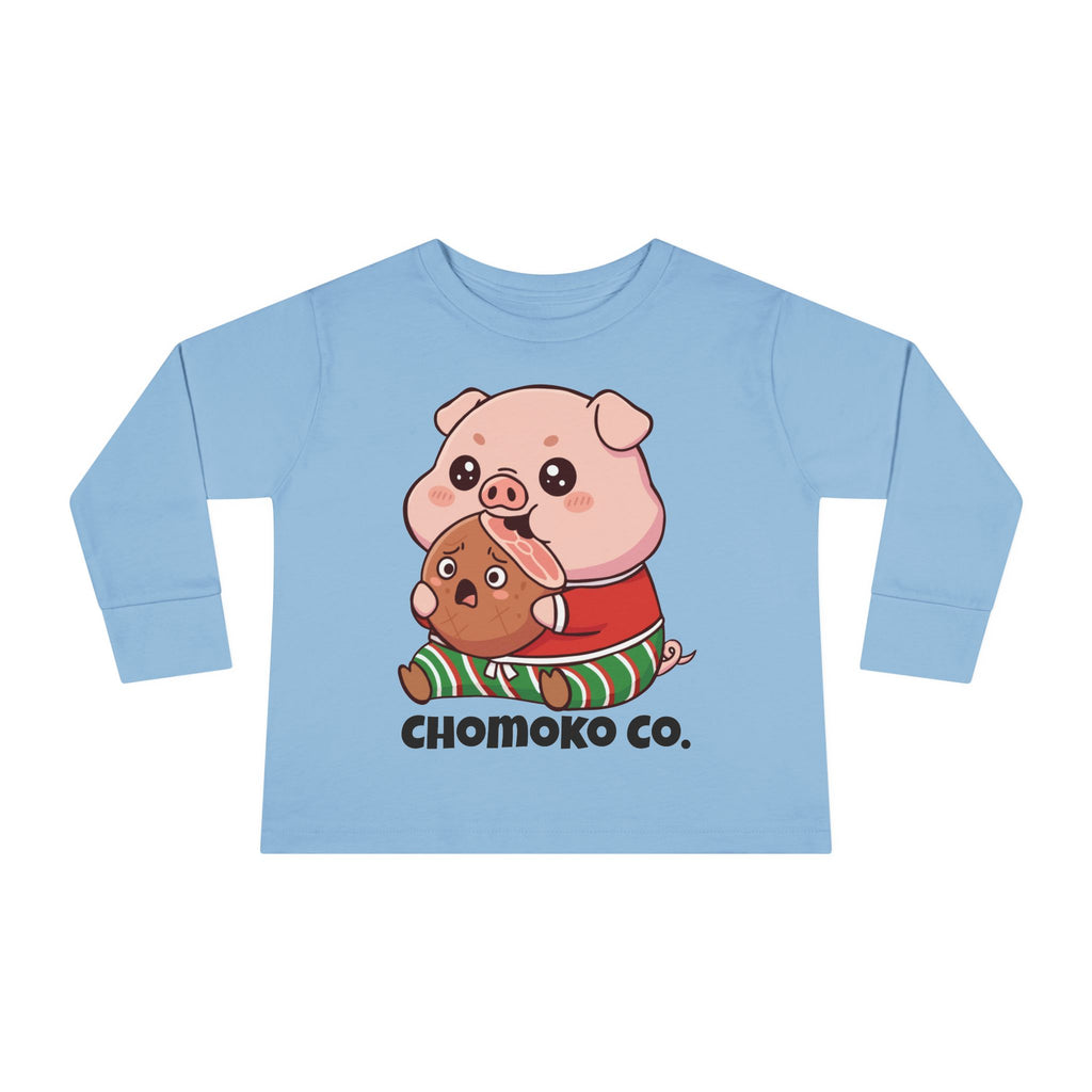 Okui in Christmas pajamas Toddler Long Sleeve Tee