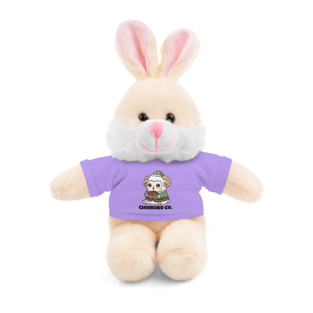 Bashi eating Christmas cake Plush Teddy Bear with Graphic Tee – Cute Chibi Character "Chomoko Co."