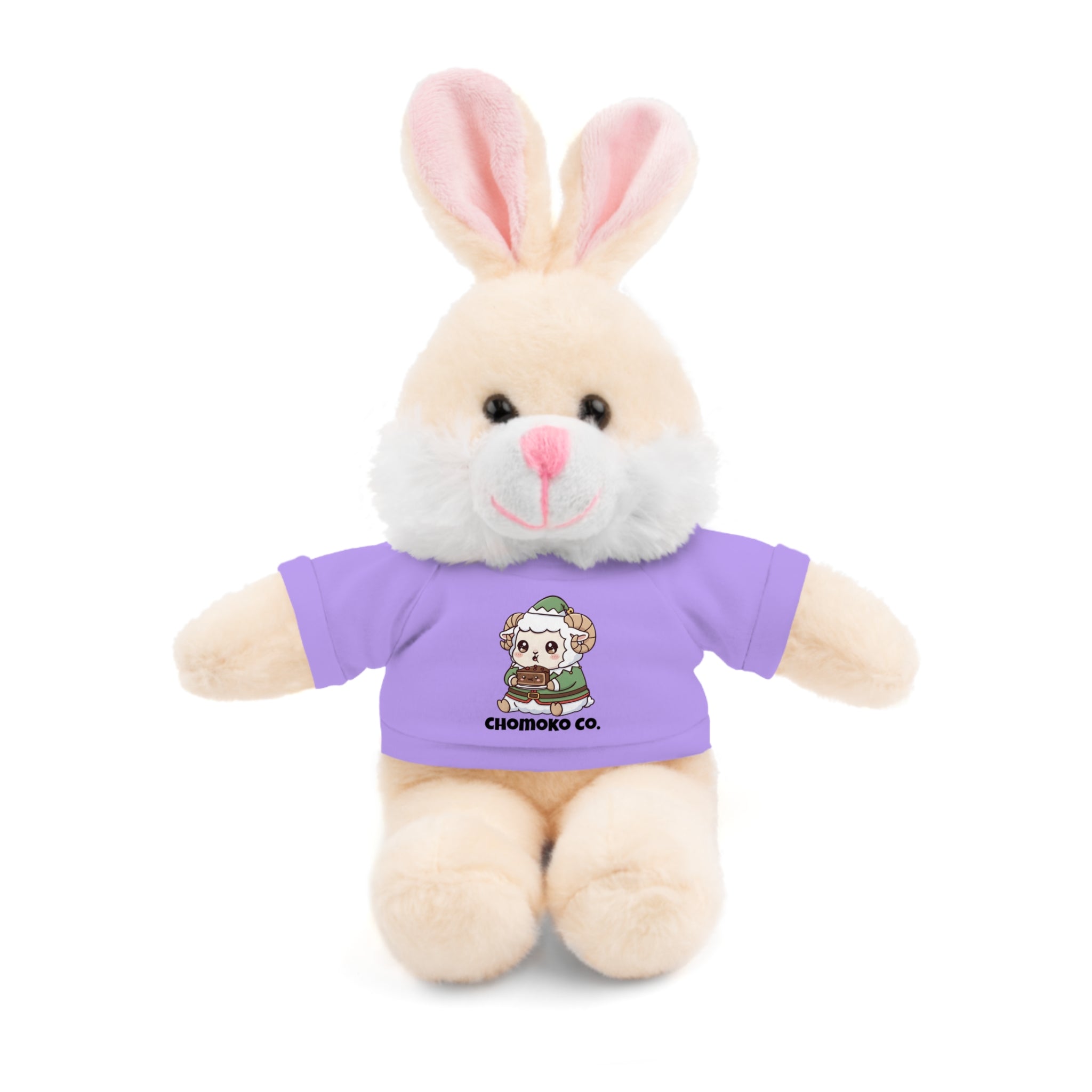 Bashi eating Christmas cake Plush Teddy Bear with Graphic Tee – Cute Chibi Character "Chomoko Co."