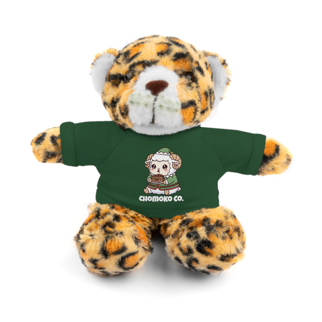 Bashi eating Christmas cake Plush Teddy Bear with Graphic Tee – Cute Chibi Character "Chomoko Co."