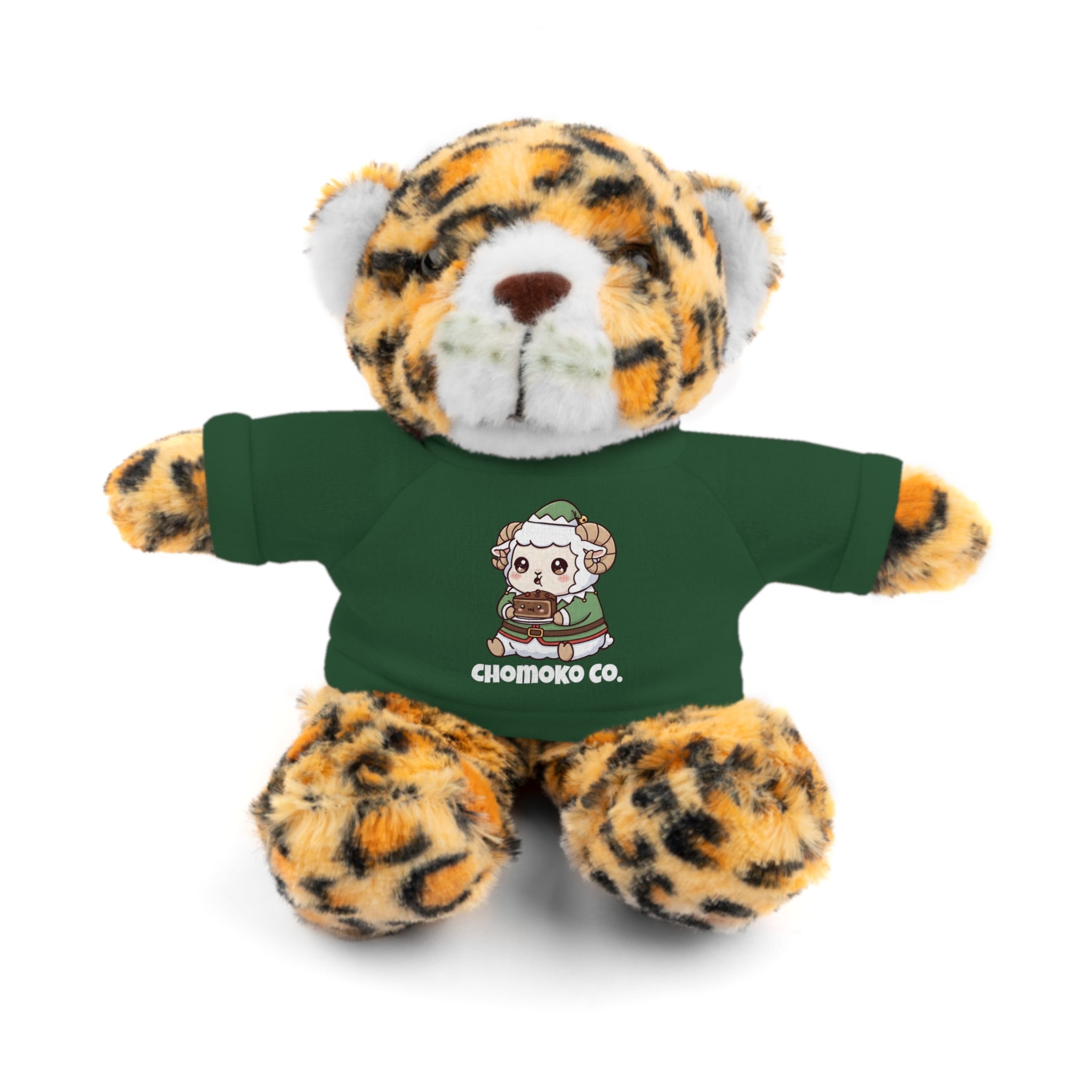 Bashi eating Christmas cake Plush Teddy Bear with Graphic Tee – Cute Chibi Character "Chomoko Co."