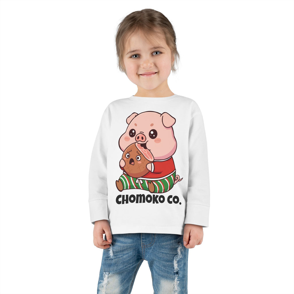 Okui in Christmas pajamas Toddler Long Sleeve Tee