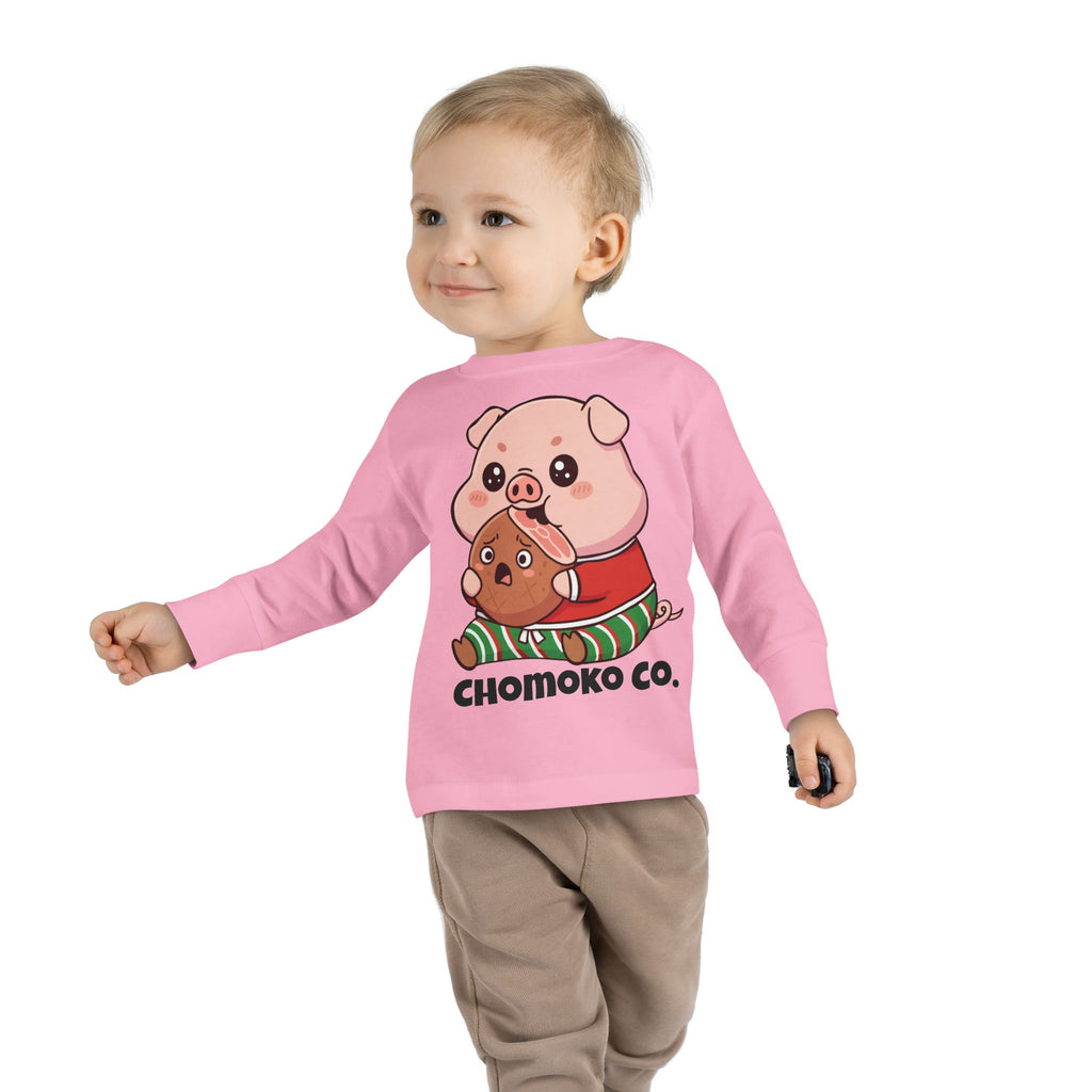 Okui in Christmas pajamas Toddler Long Sleeve Tee