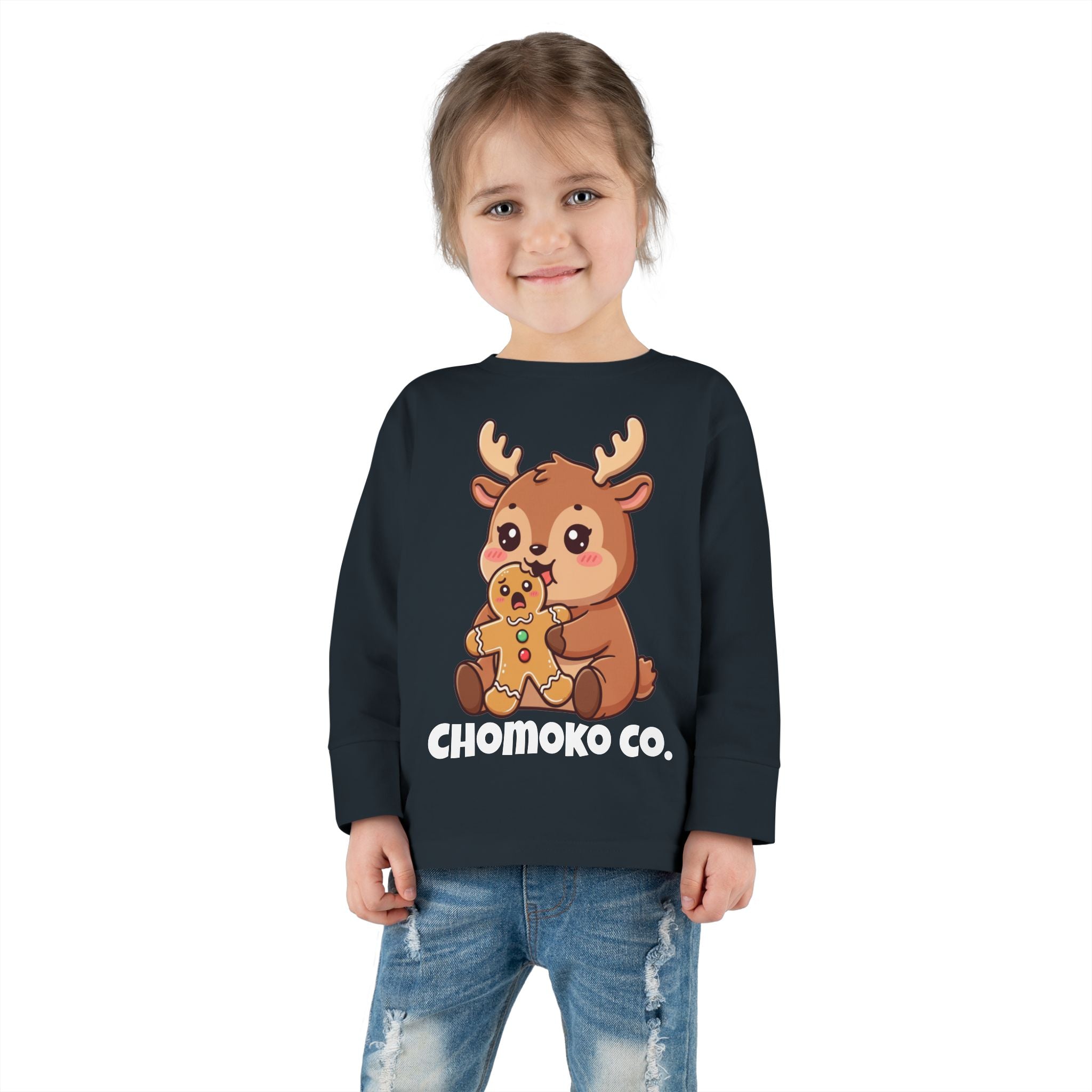 Haru eating a Gingerbread Man Toddler Long Sleeve Tee