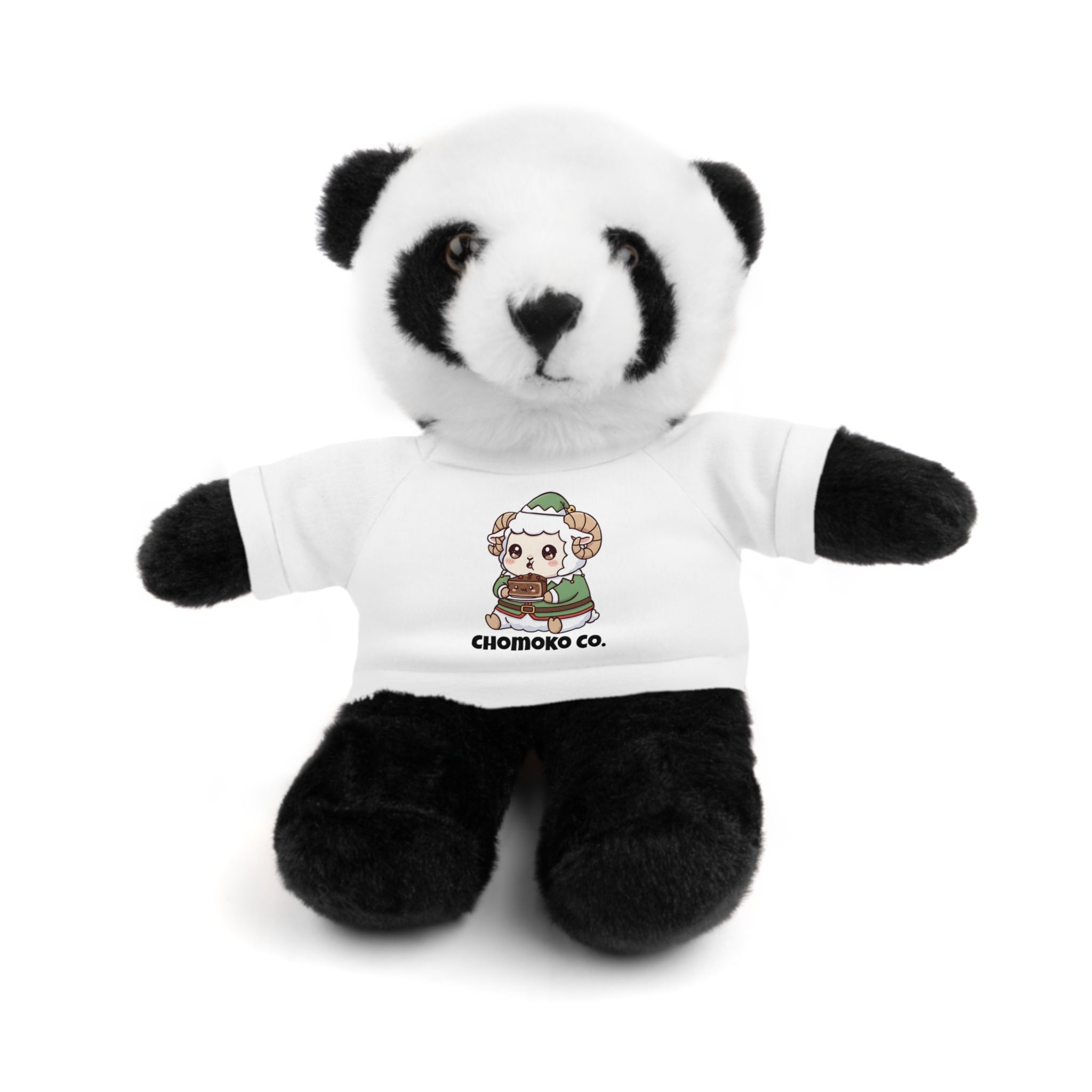 Bashi eating Christmas cake Plush Teddy Bear with Graphic Tee – Cute Chibi Character "Chomoko Co."