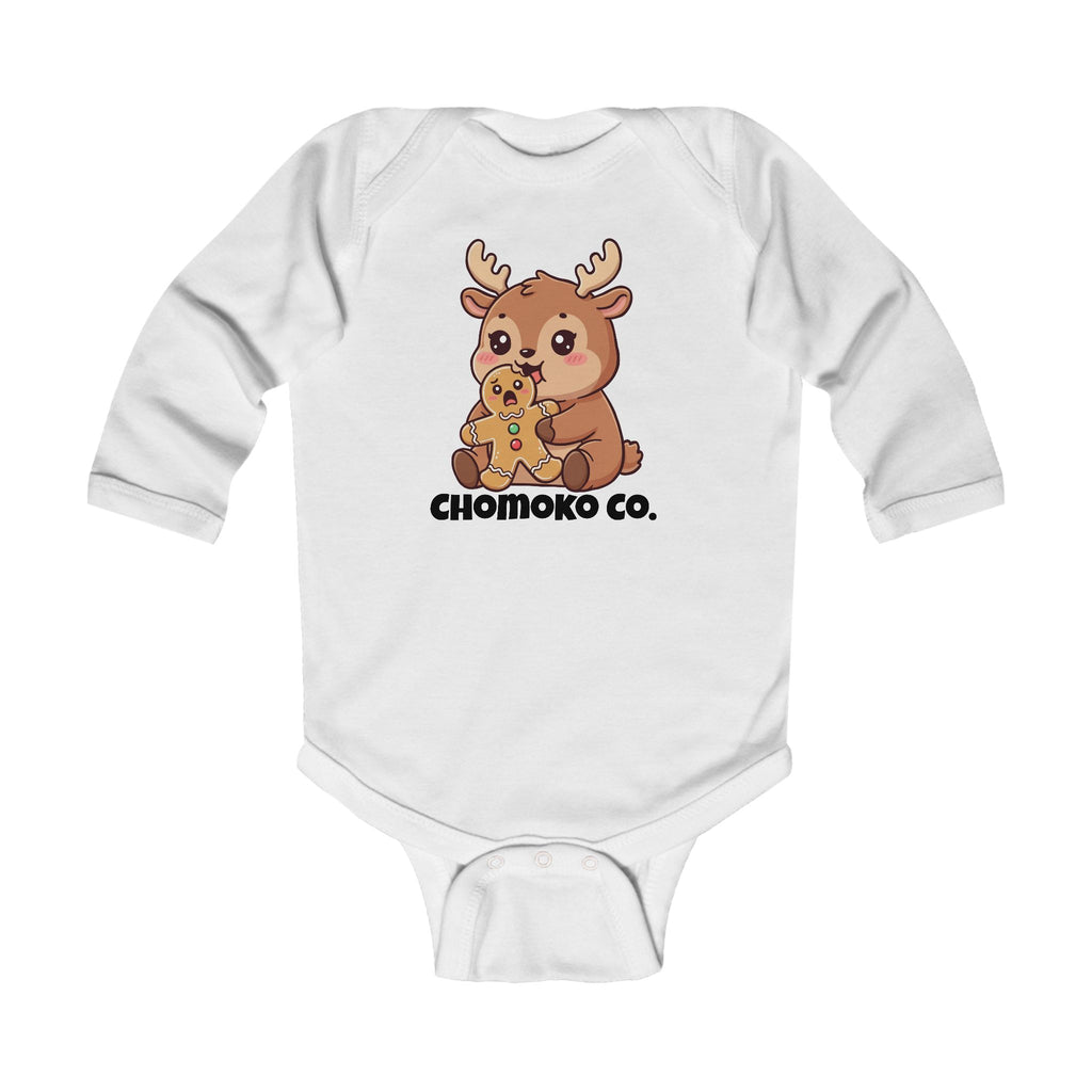 Haru eating a Gingerbread Man Infant Long Sleeve Bodysuit