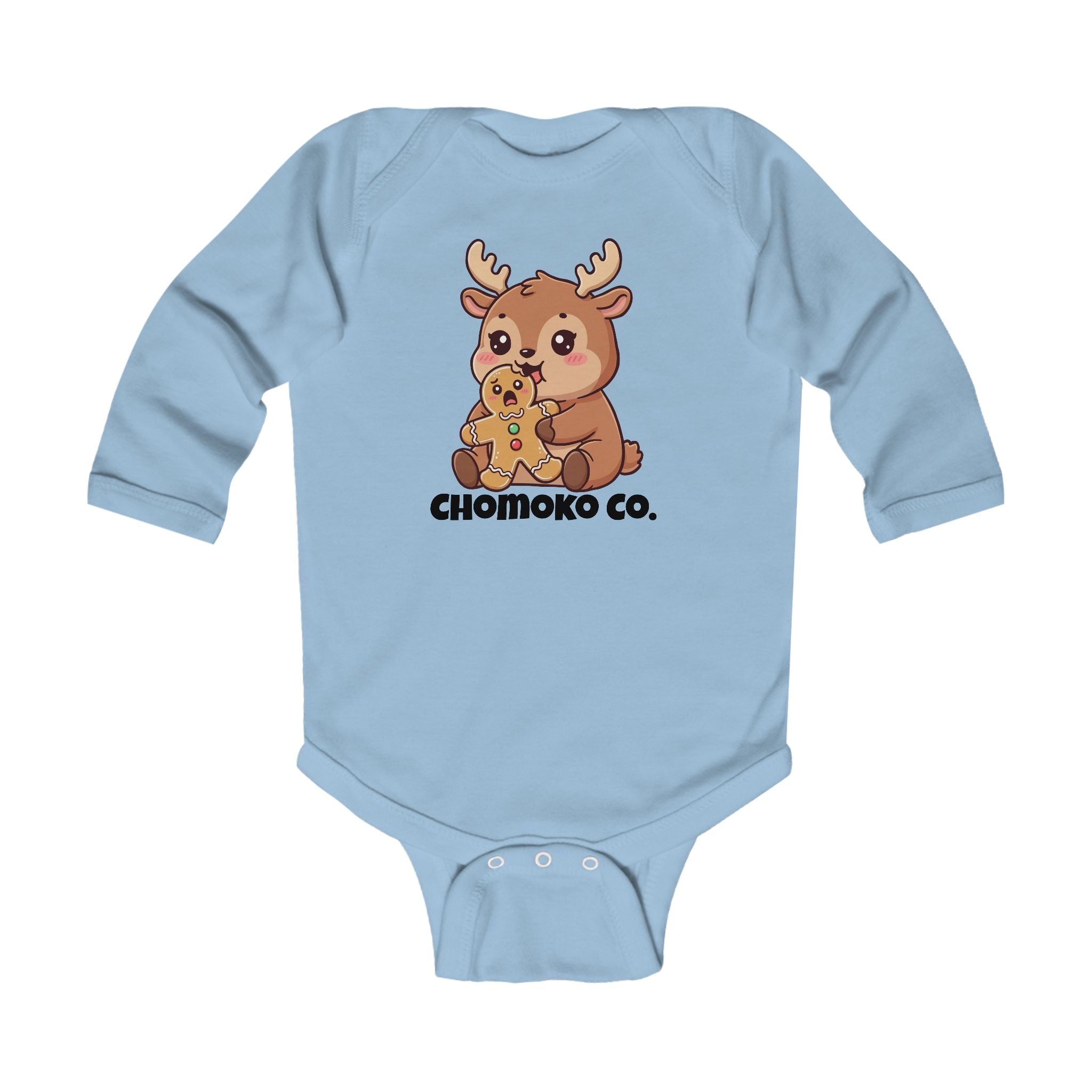 Haru eating a Gingerbread Man Infant Long Sleeve Bodysuit