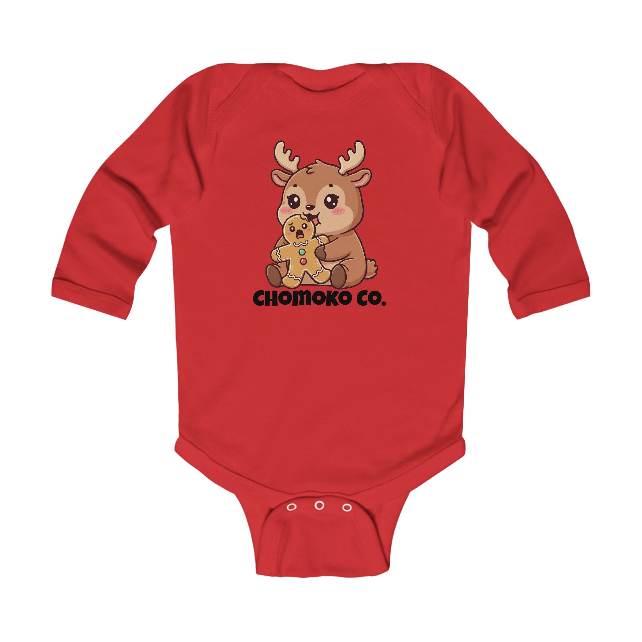 Haru eating a Gingerbread Man Infant Long Sleeve Bodysuit