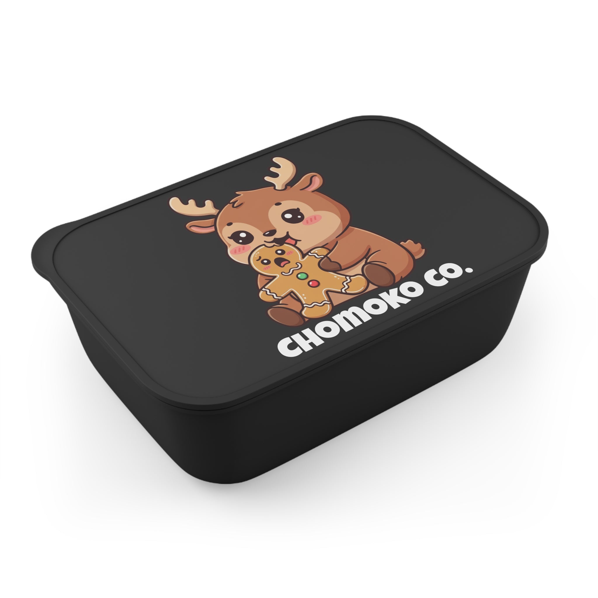 Haru eating a Gingerbread Man PLA Bento Box with Band and Utensils