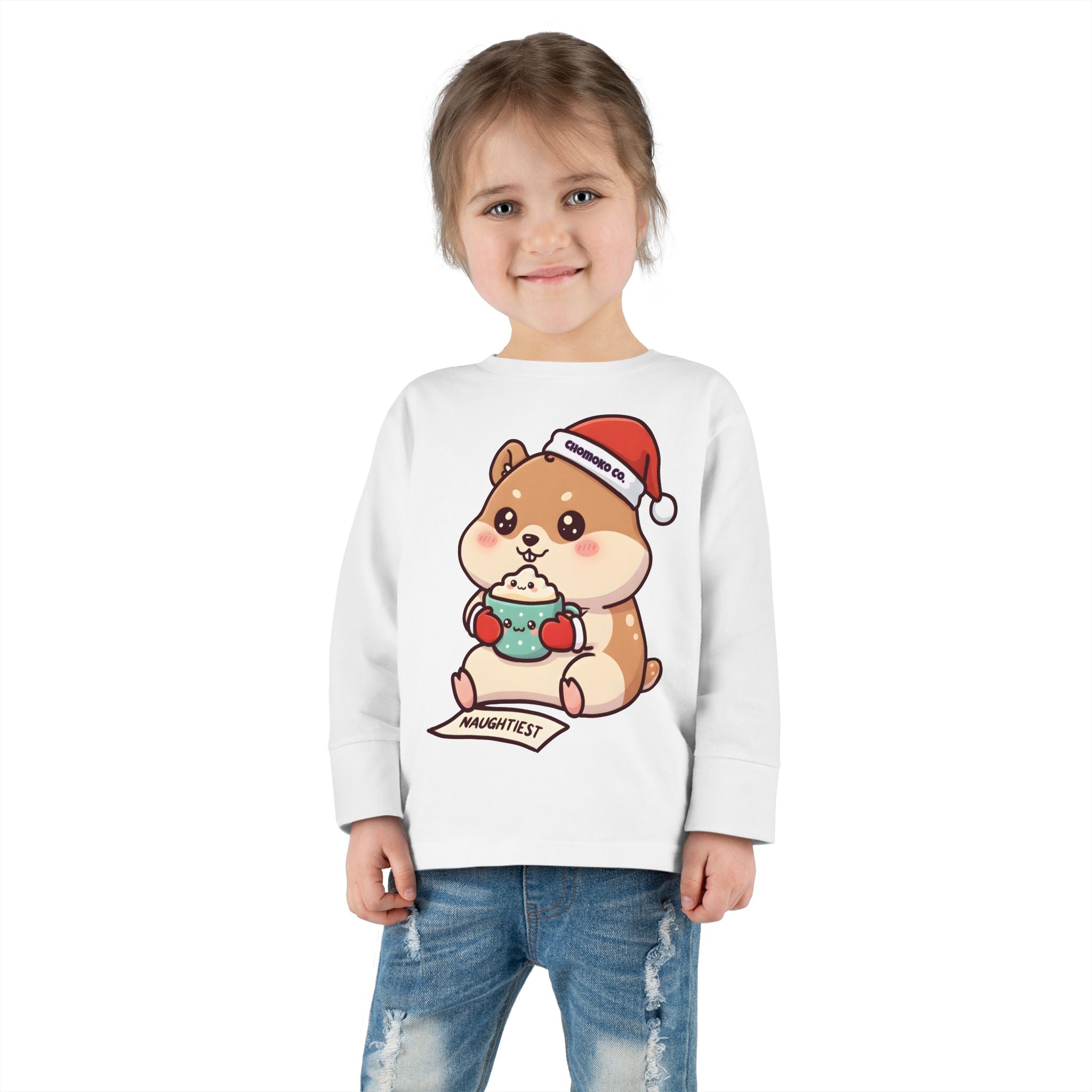 Atsu drinking Eggnog Toddler Long Sleeve Tee