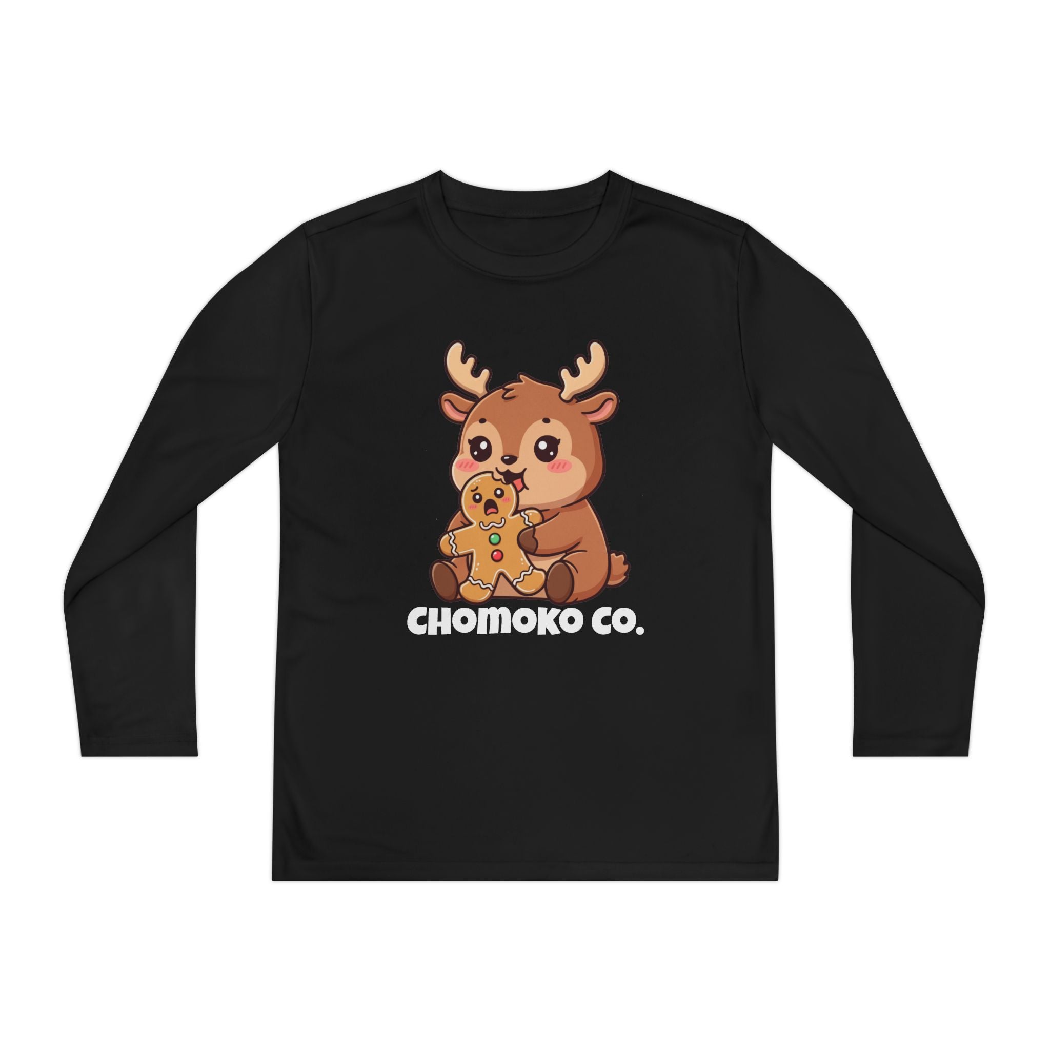 Haru eating a Gingerbread Man Youth Long Sleeve Competitor Tee