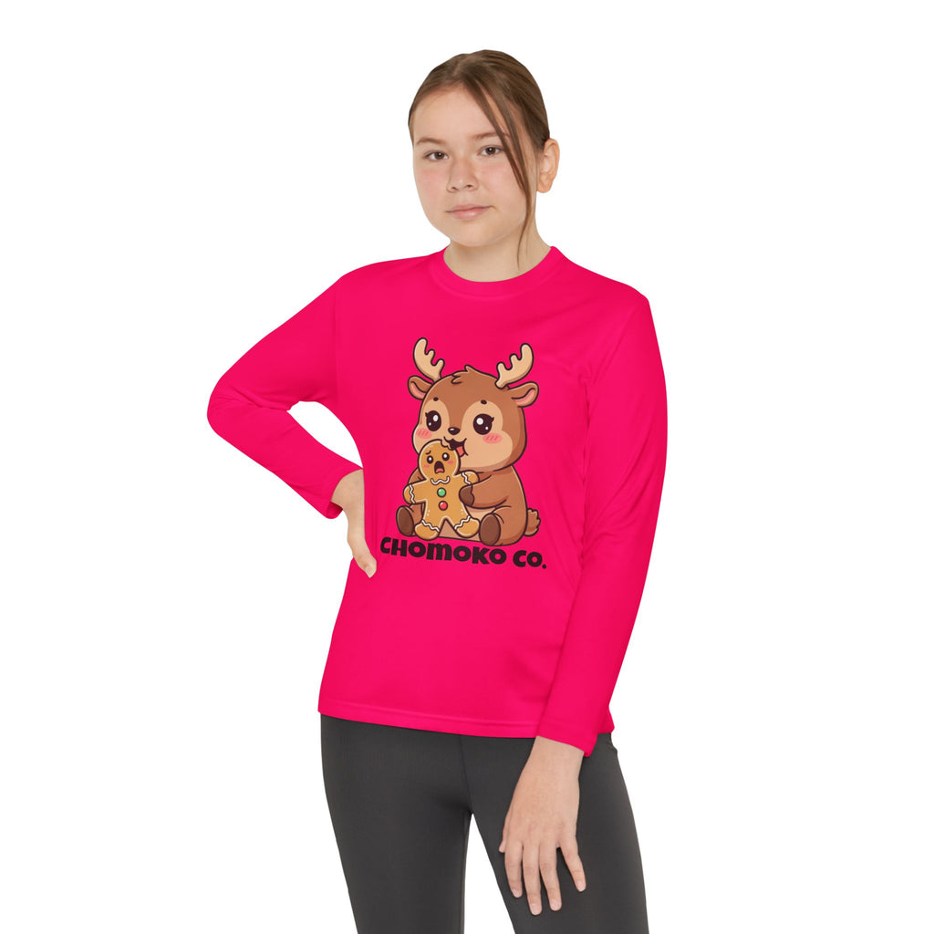 Haru eating a Gingerbread Man Youth Long Sleeve Competitor Tee