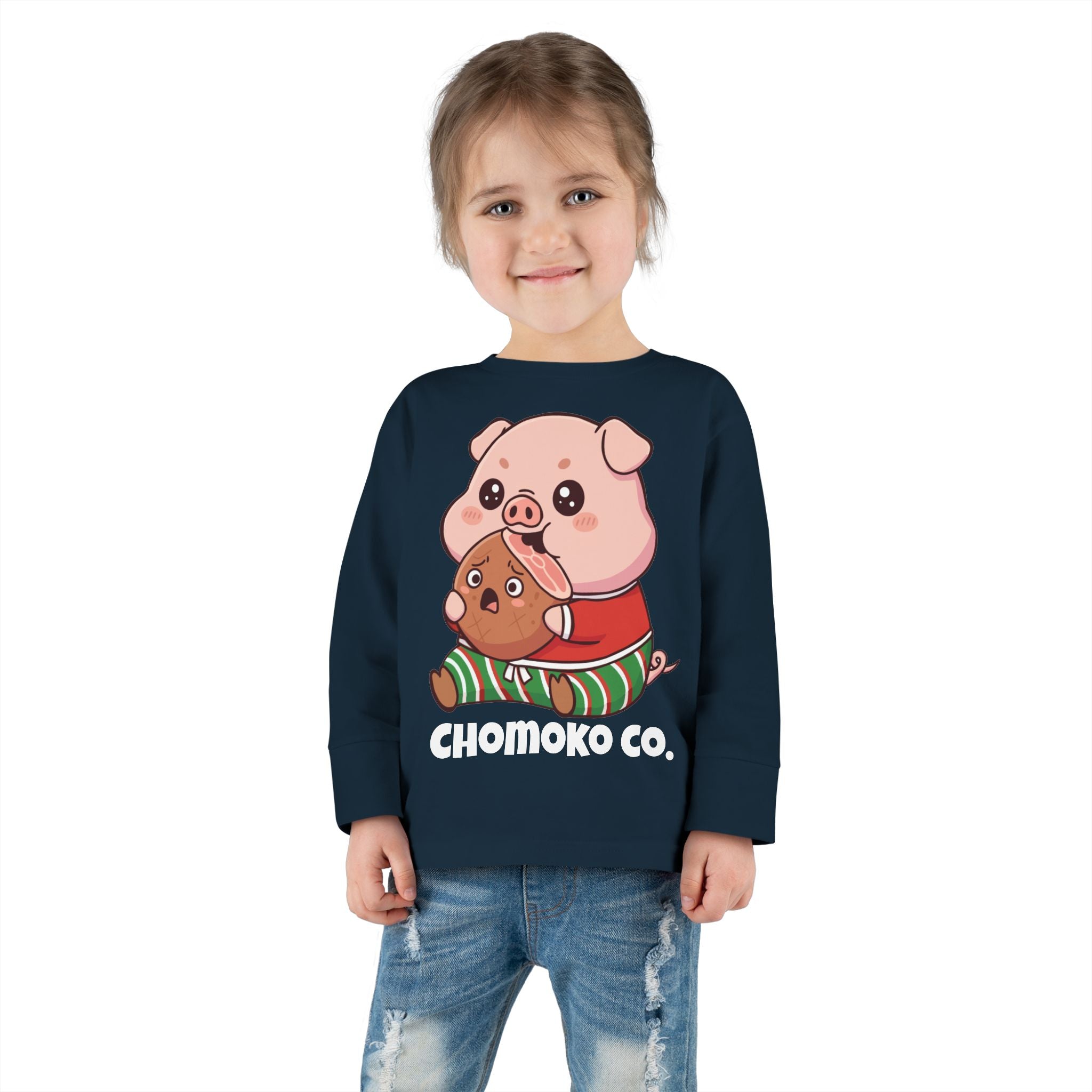 Okui in Christmas pajamas Toddler Long Sleeve Tee