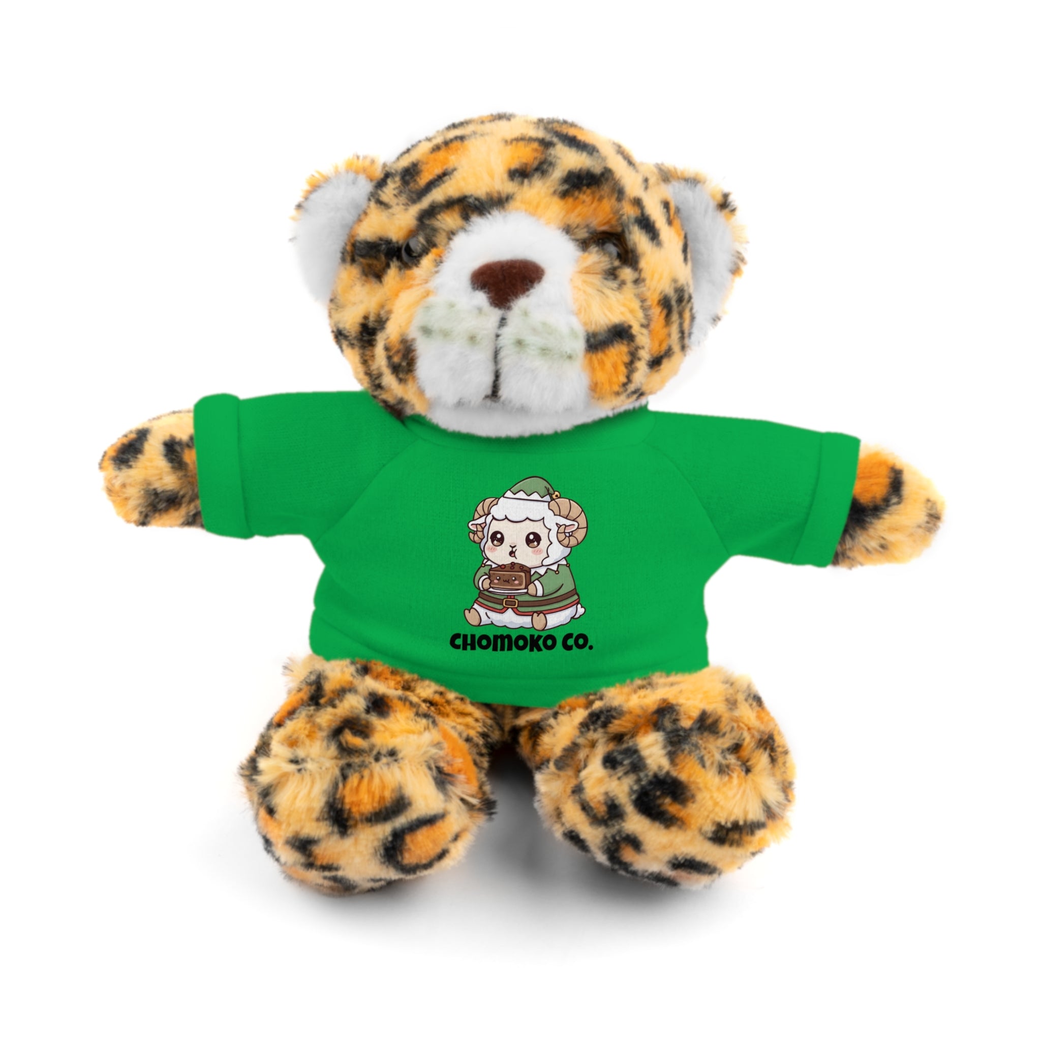 Bashi eating Christmas cake Plush Teddy Bear with Graphic Tee – Cute Chibi Character "Chomoko Co."