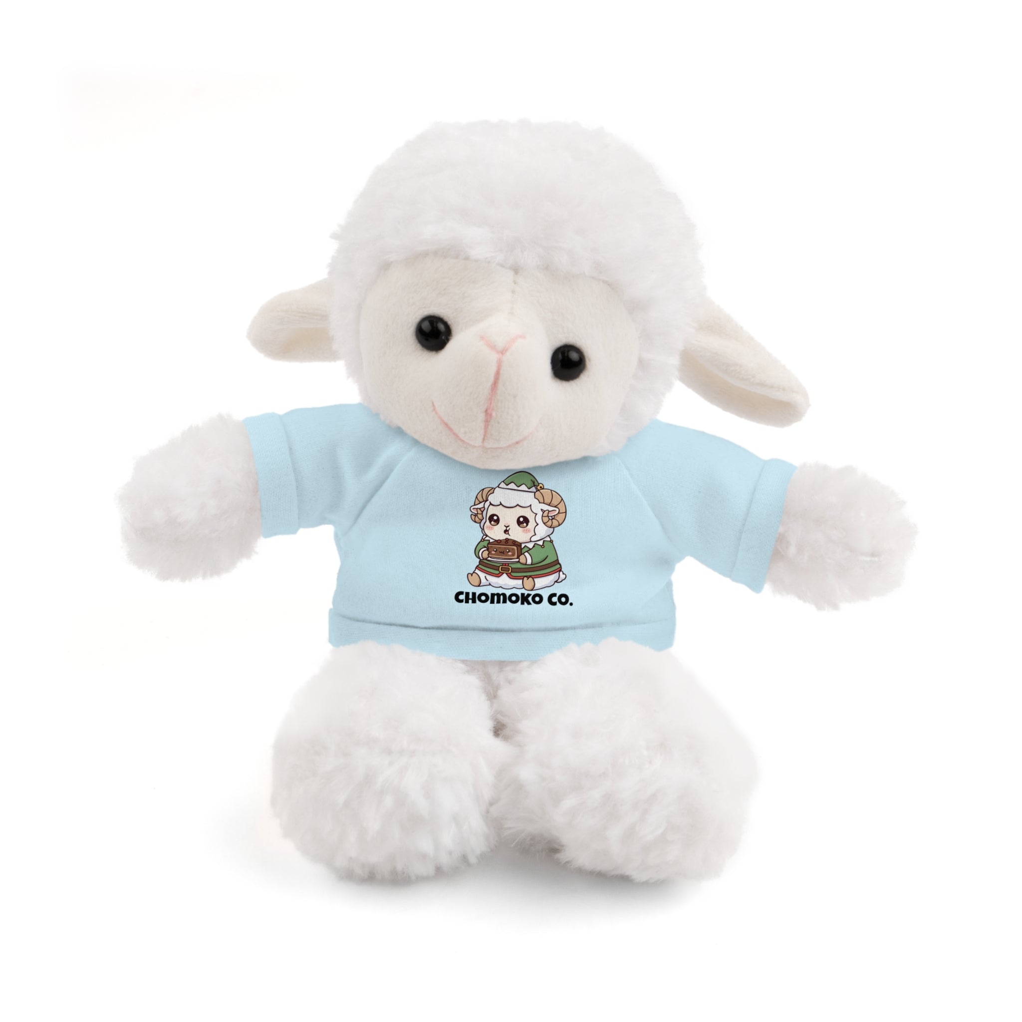 Bashi eating Christmas cake Plush Teddy Bear with Graphic Tee – Cute Chibi Character "Chomoko Co."