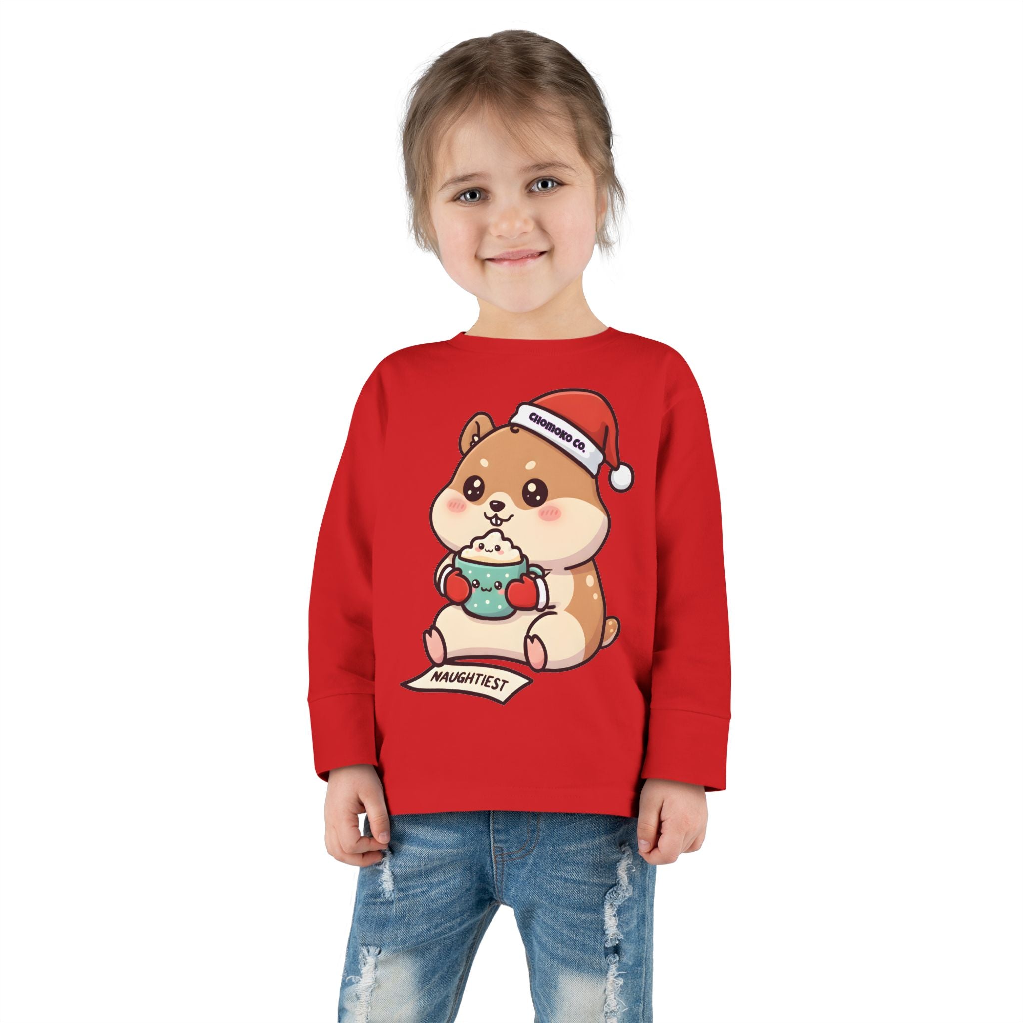 Atsu drinking Eggnog Toddler Long Sleeve Tee