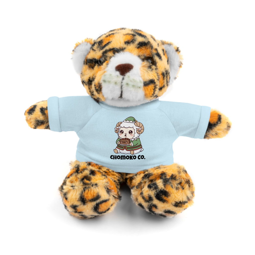 Bashi eating Christmas cake Plush Teddy Bear with Graphic Tee – Cute Chibi Character "Chomoko Co."
