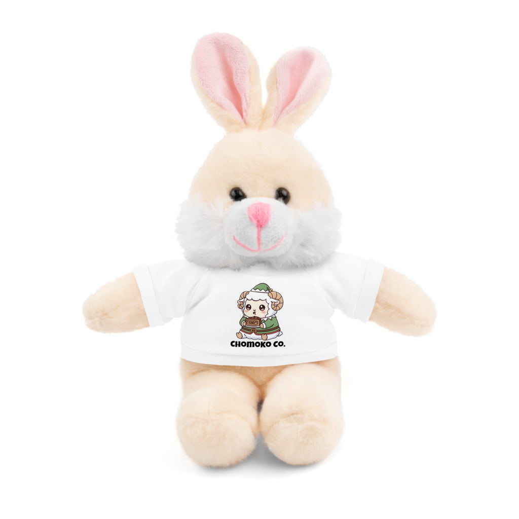 Bashi eating Christmas cake Plush Teddy Bear with Graphic Tee – Cute Chibi Character "Chomoko Co."