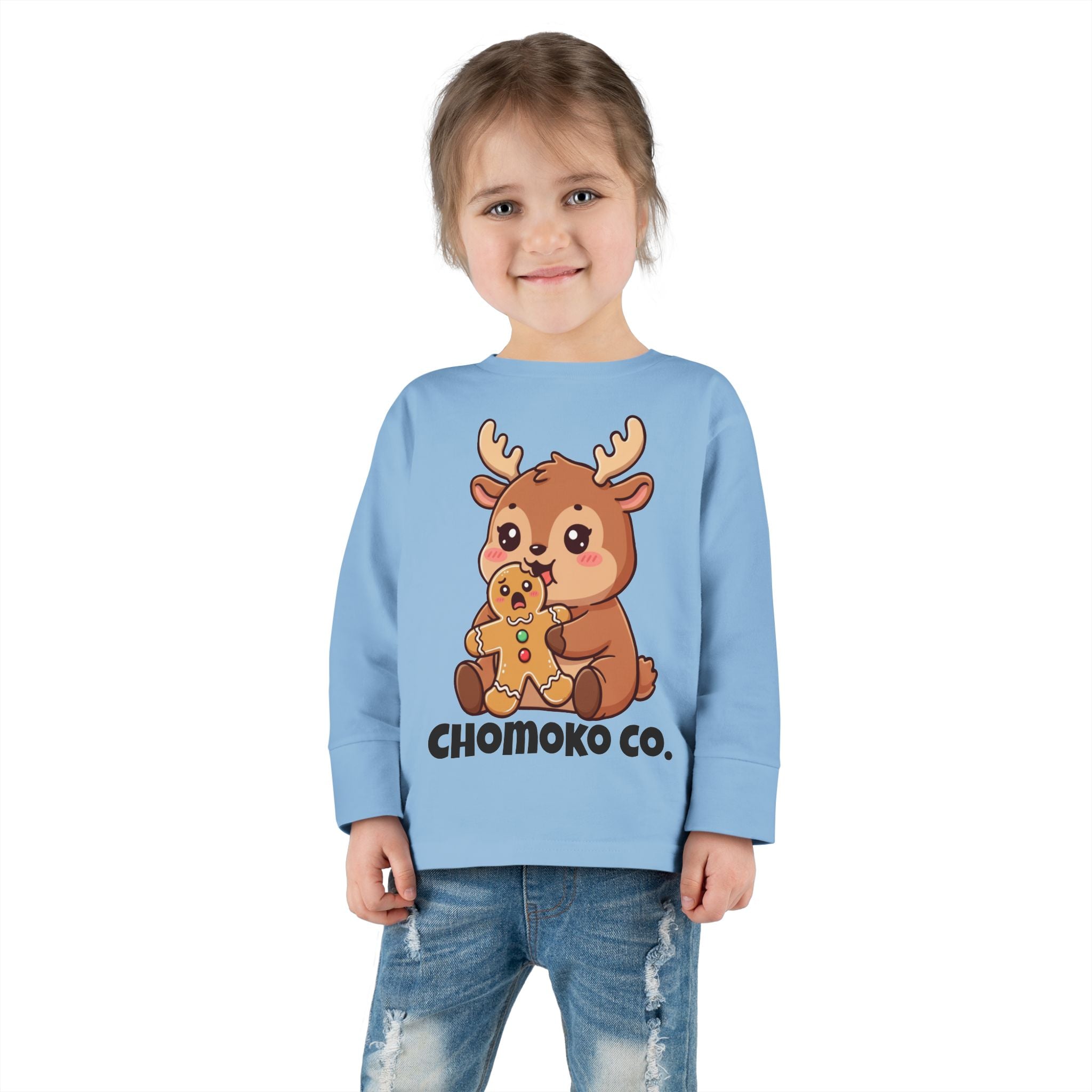 Haru eating a Gingerbread Man Toddler Long Sleeve Tee