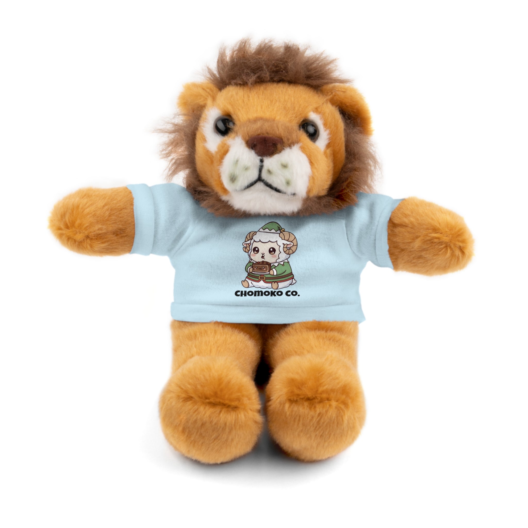 Bashi eating Christmas cake Plush Teddy Bear with Graphic Tee – Cute Chibi Character "Chomoko Co."