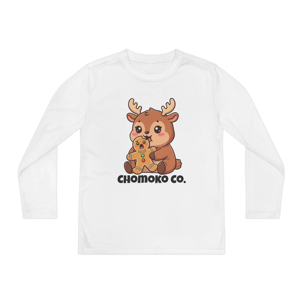 Haru eating a Gingerbread Man Youth Long Sleeve Competitor Tee