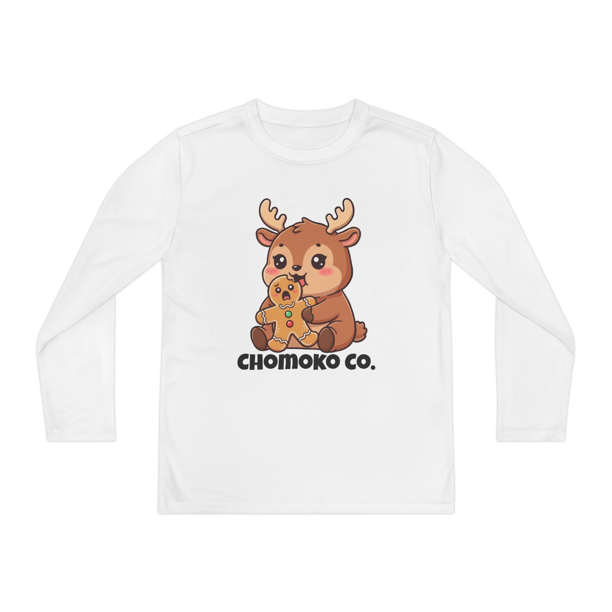 Haru eating a Gingerbread Man Youth Long Sleeve Competitor Tee