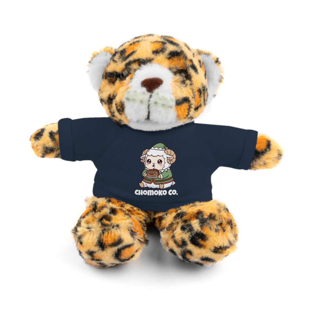 Bashi eating Christmas cake Plush Teddy Bear with Graphic Tee – Cute Chibi Character "Chomoko Co."