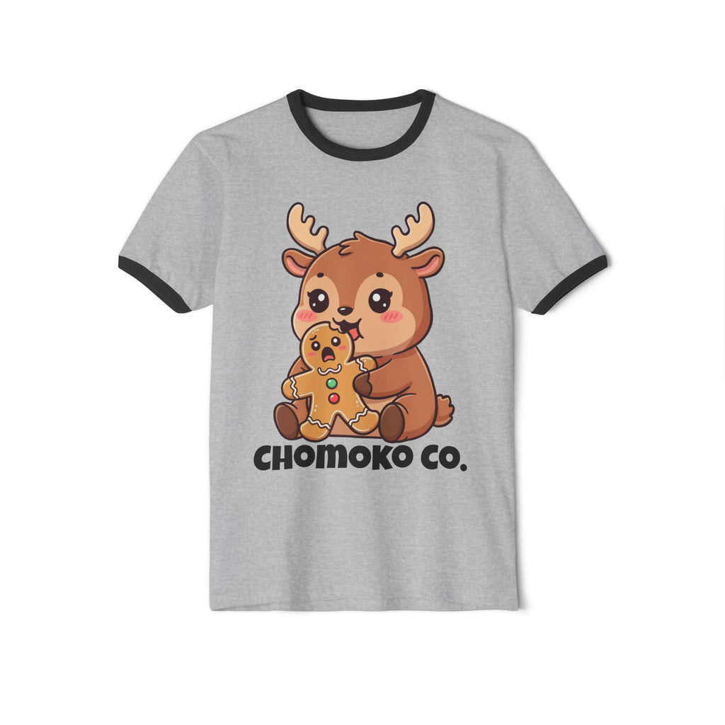 Haru eating a Gingerbread Man Unisex Cotton Ringer T-Shirt