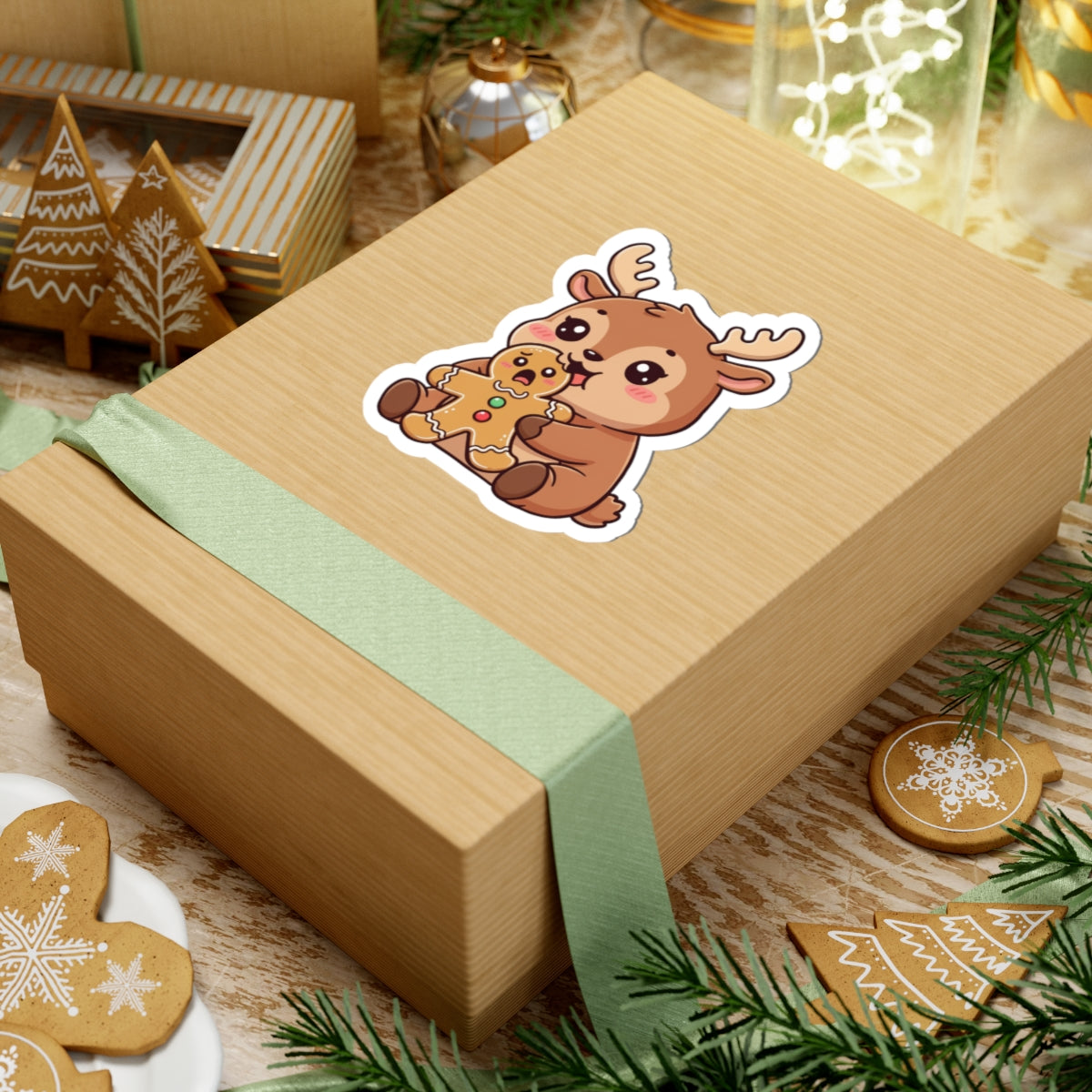 Haru eating a Gingerbread Man Kiss-Cut Sticker