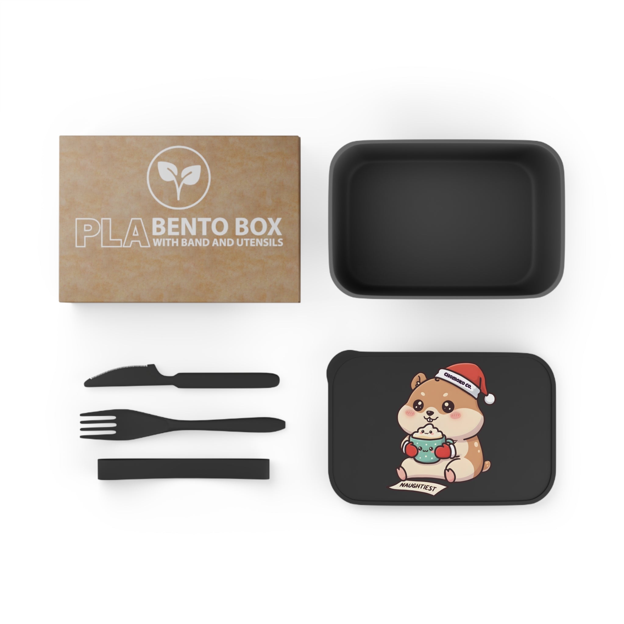 Atsu drinking Eggnog PLA Bento Box with Band and Utensils