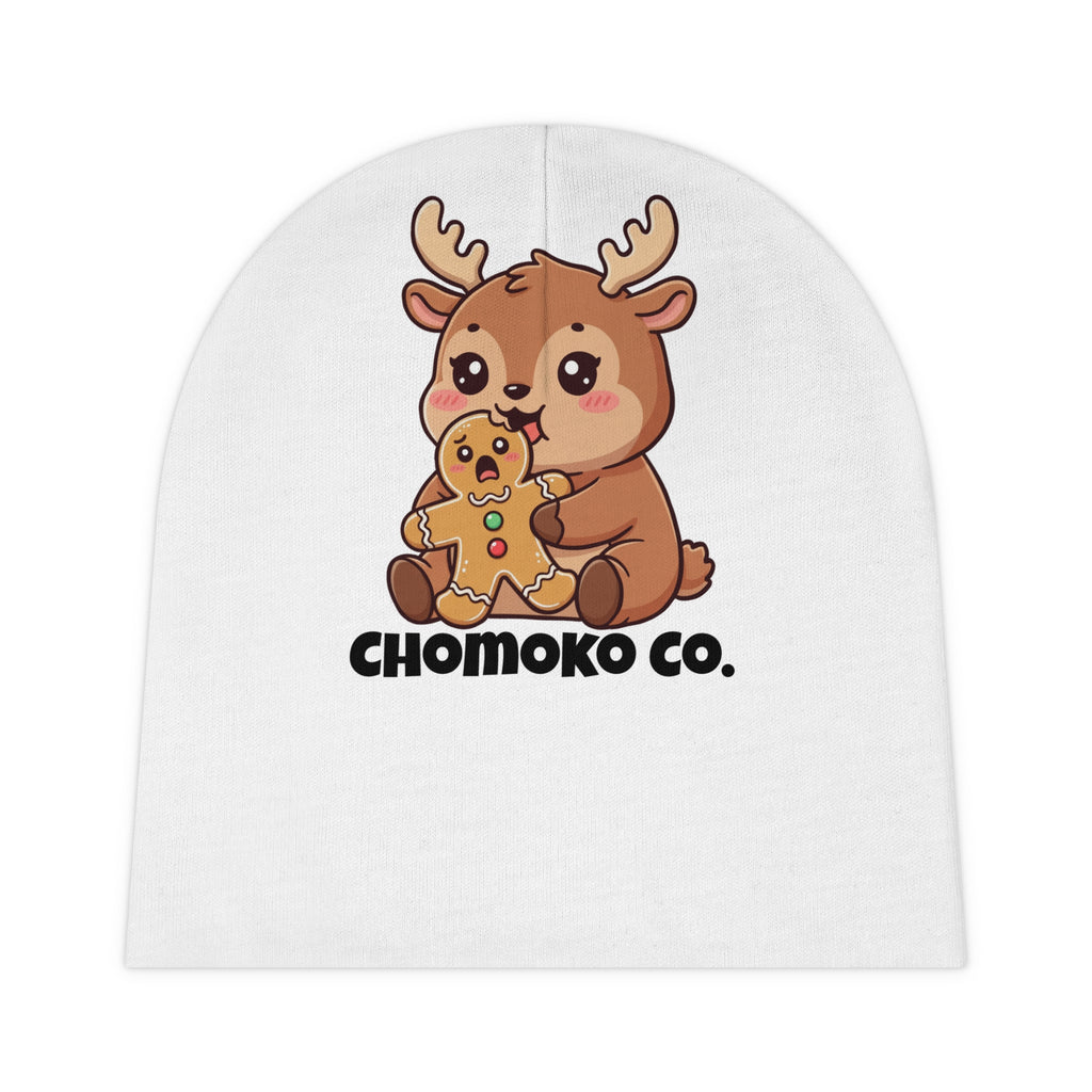 Haru eating a Gingerbread Man Baby Beanie