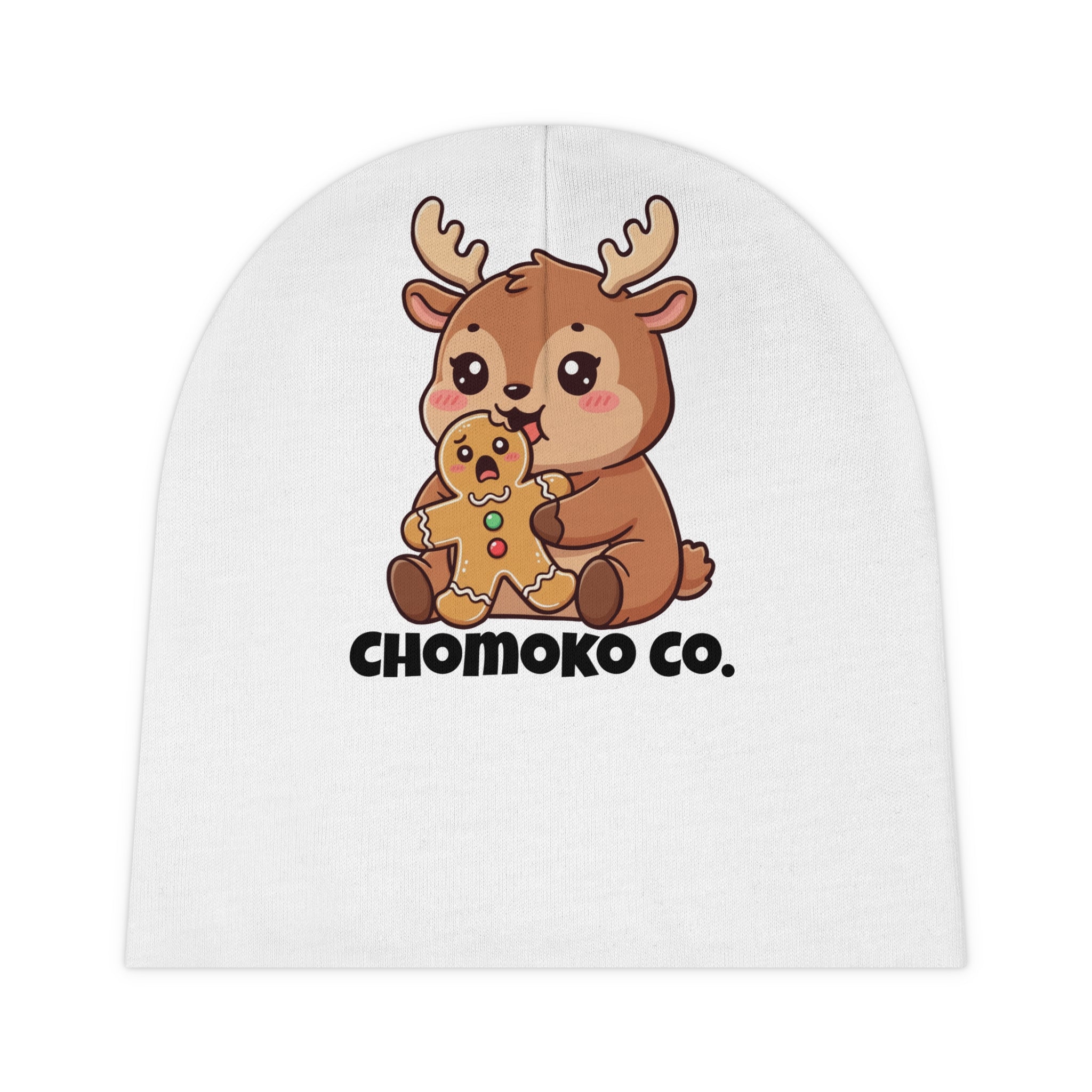 Haru eating a Gingerbread Man Baby Beanie