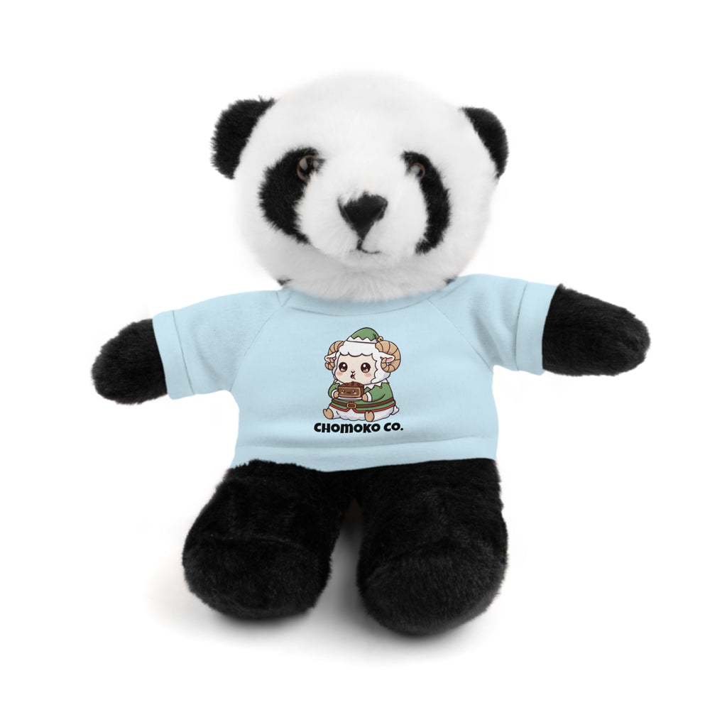 Bashi eating Christmas cake Plush Teddy Bear with Graphic Tee – Cute Chibi Character "Chomoko Co."