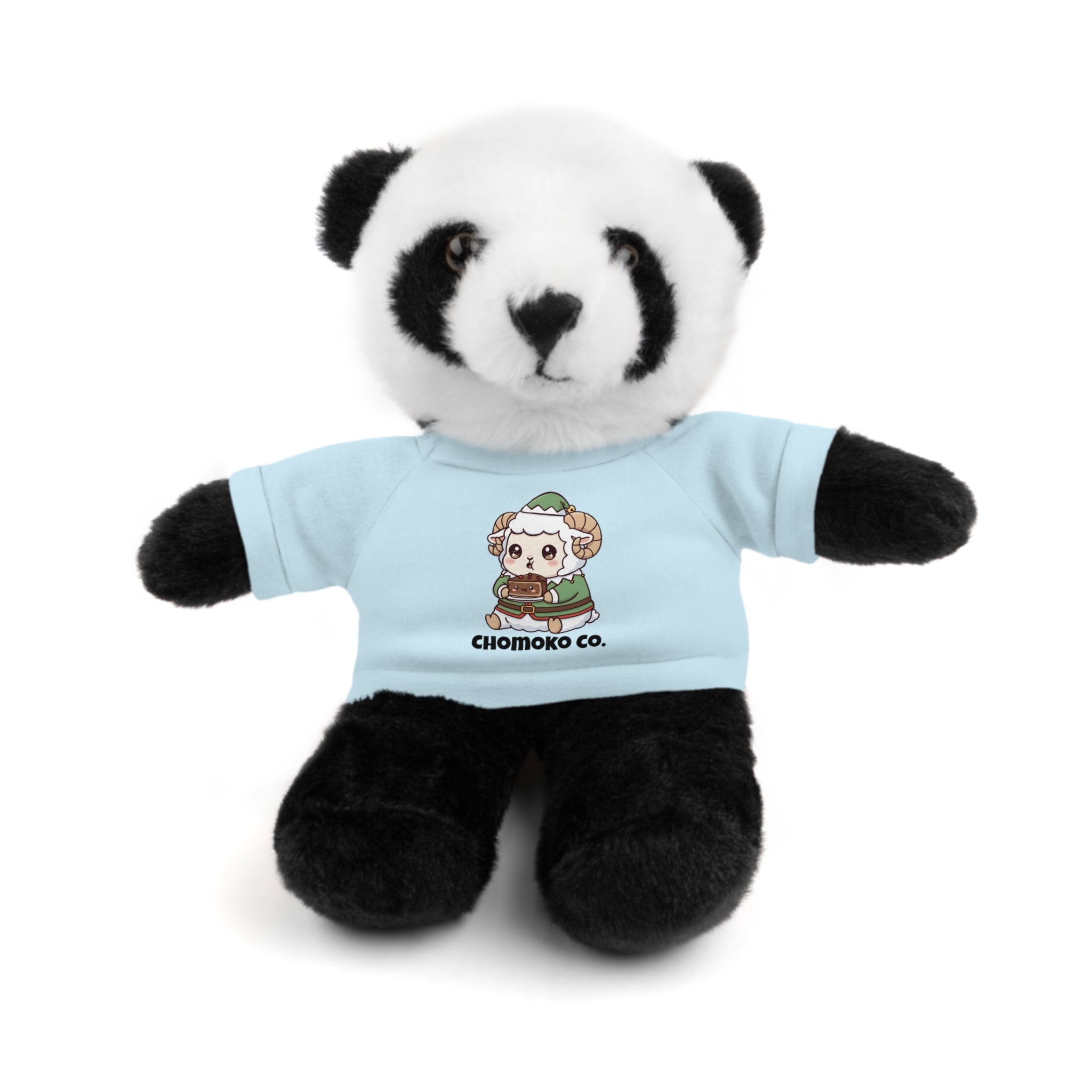 Bashi eating Christmas cake Plush Teddy Bear with Graphic Tee – Cute Chibi Character "Chomoko Co."